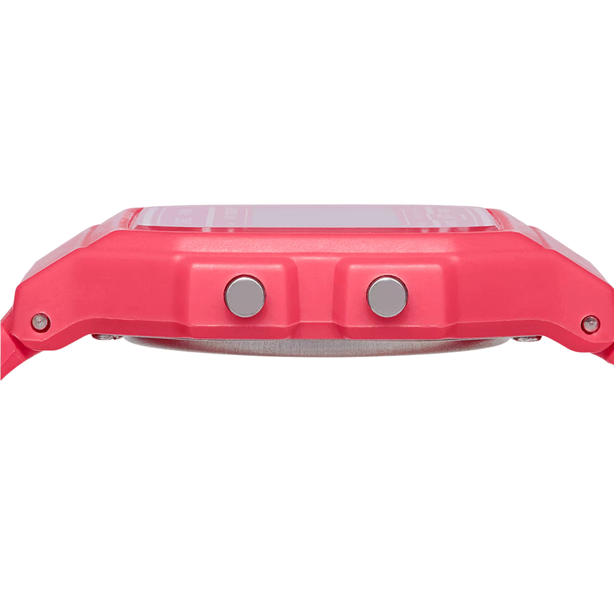 Casio Vintage F-91WC-4AEF direct side view displaying side push buttons and low-profile resin case design
