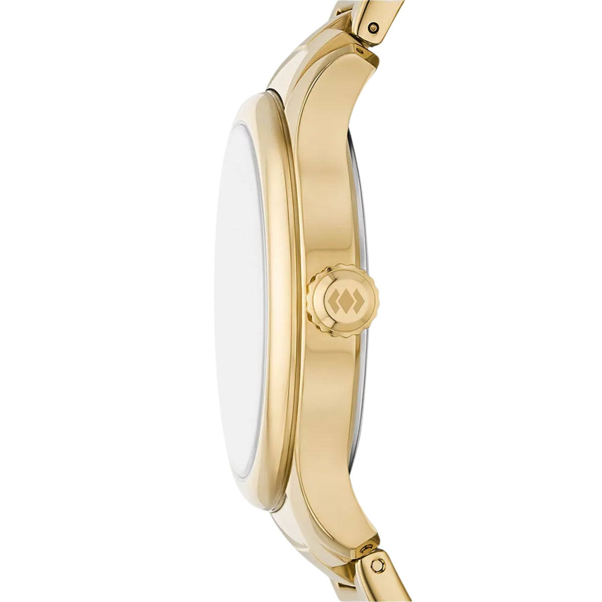 Gold-tone steel ladies quartz watch, white dial, slim case and link bracelet