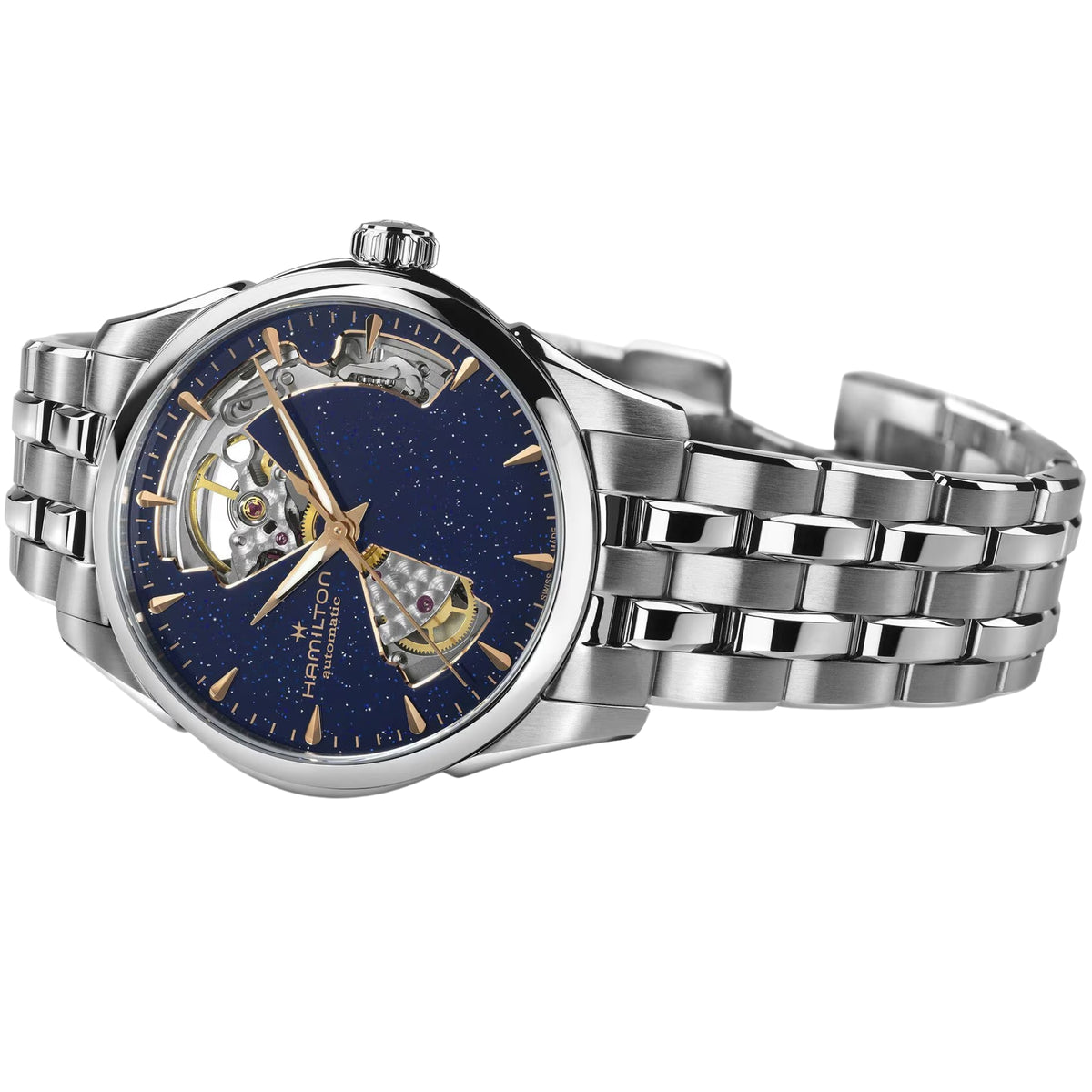 Montre automatique Hamilton Jazzmaster 36mm cadran bleu cœur ouvert acier H32215142