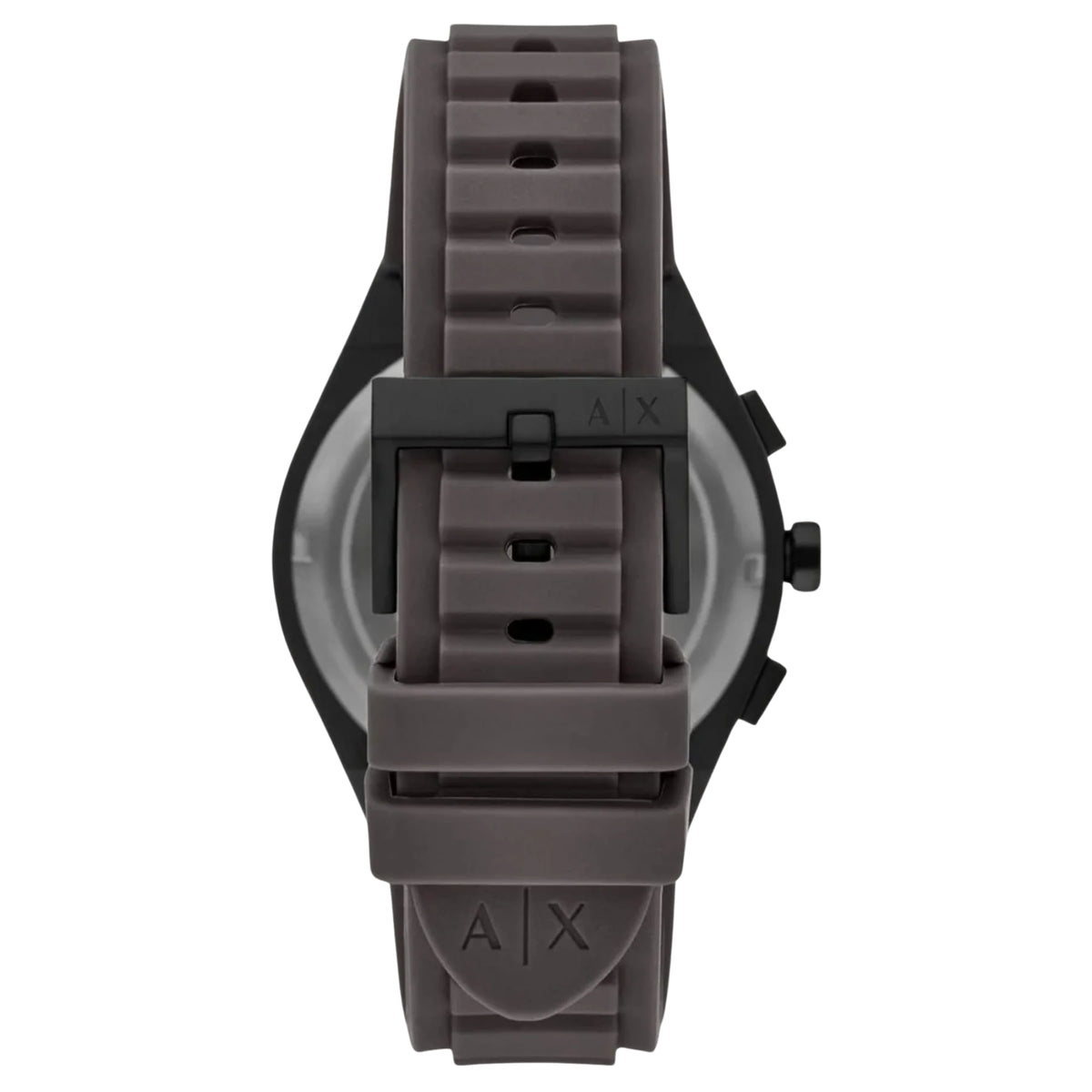 Men's chronograph quartz watch with dark dial and dark link strap