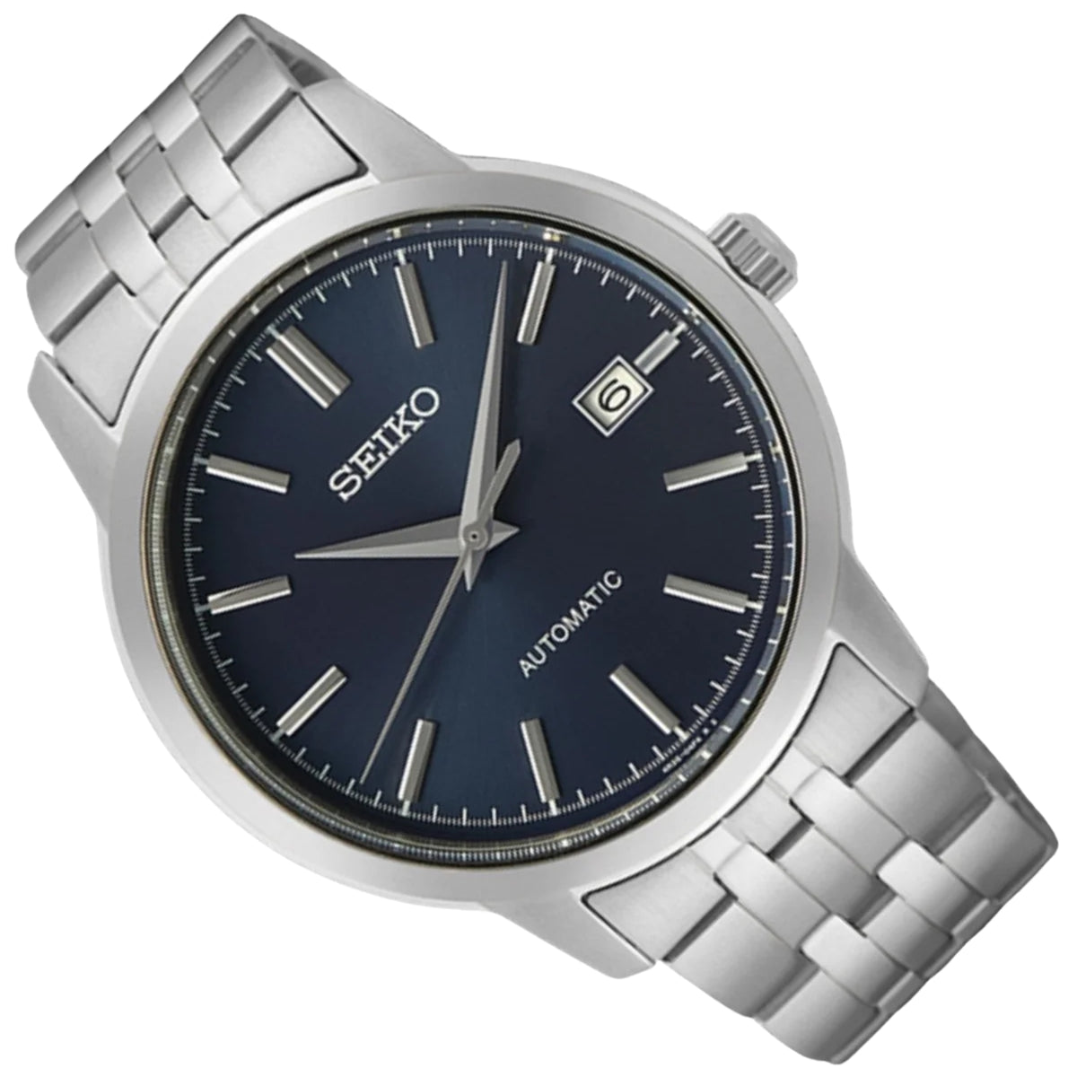 Seiko Essentials SRPH87K1 blue dial and silver hands close up