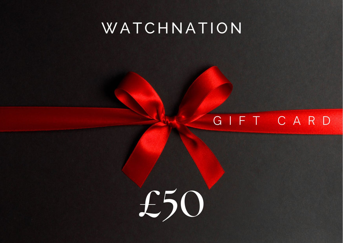 WatchNation digital gift card with red ribbon bow and £50 value