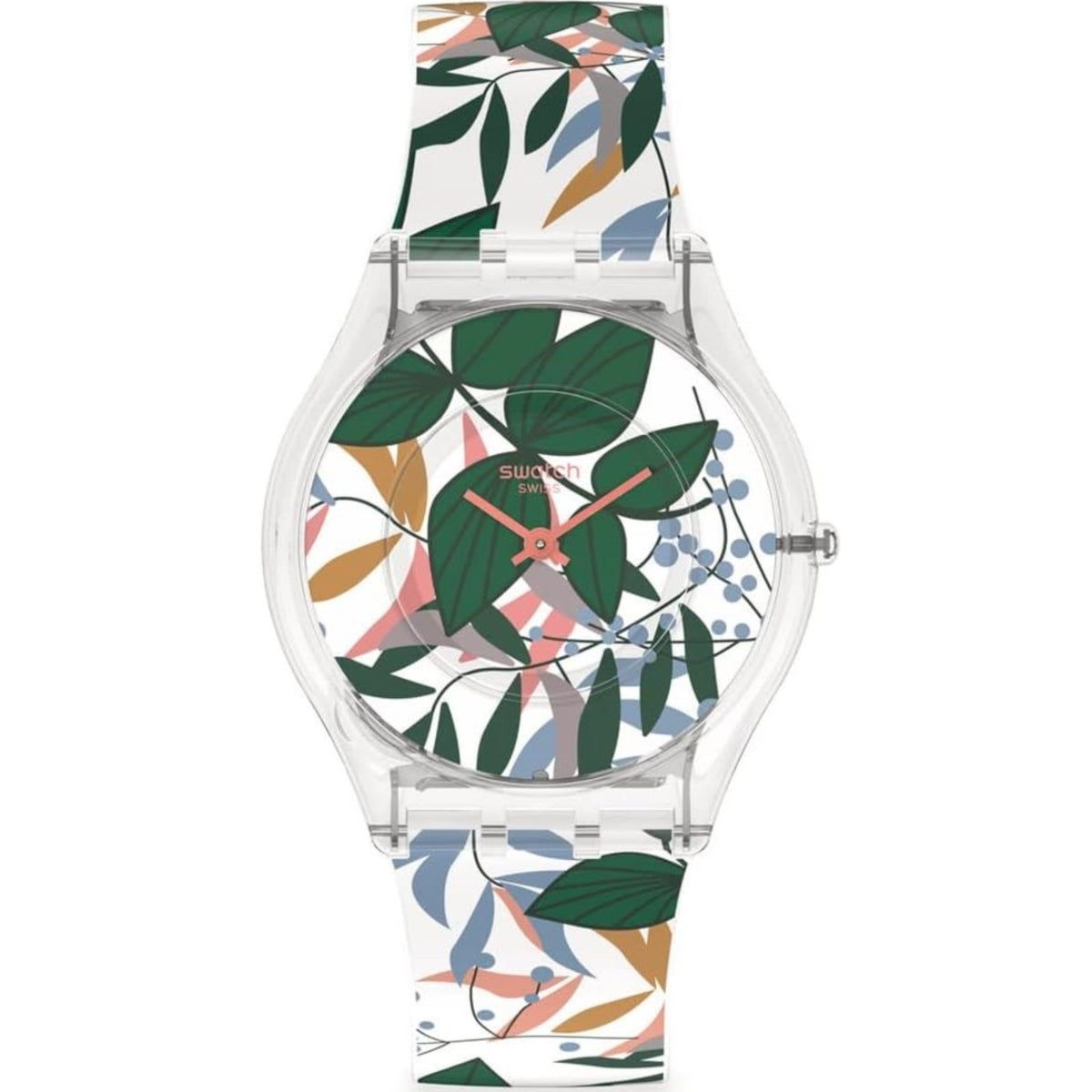 Quartz ladies wristwatch with floral leaves dial and multicolor silicone strap