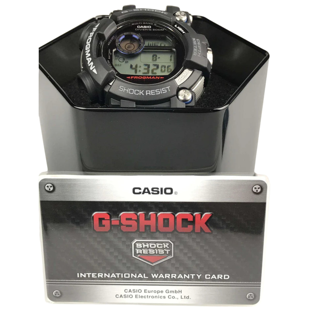 G-Shock Frogman men's watch on display with international warranty card