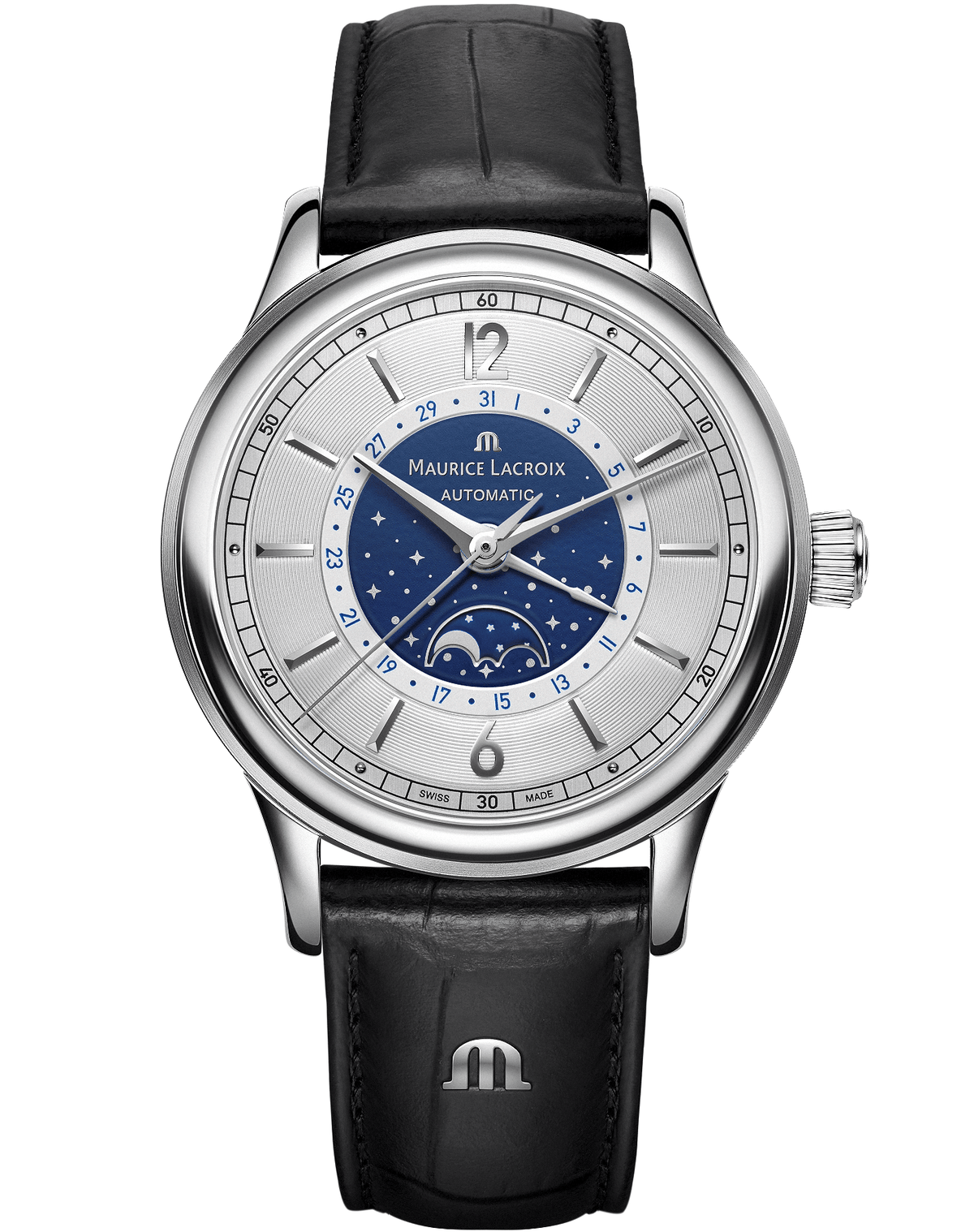 Maurice Lacroix Les Classiques Moonphase Automatic Silver Dial Men's Watch LC6168-SS001-122-1 - WatchNation
