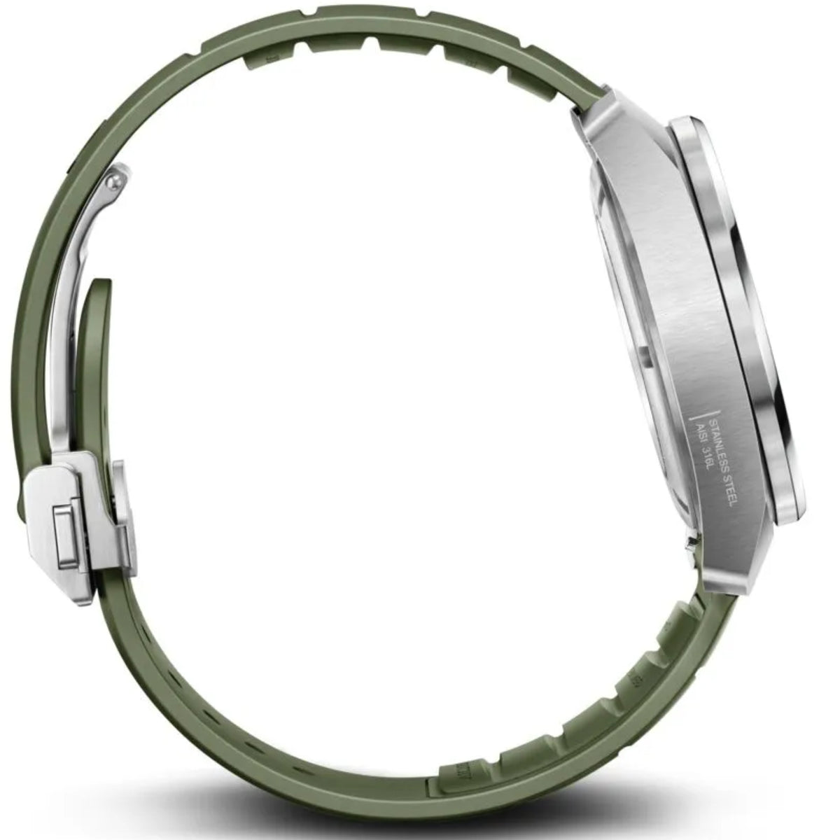 Victorinox 242058 green rubber strap and pin buckle detail side profile