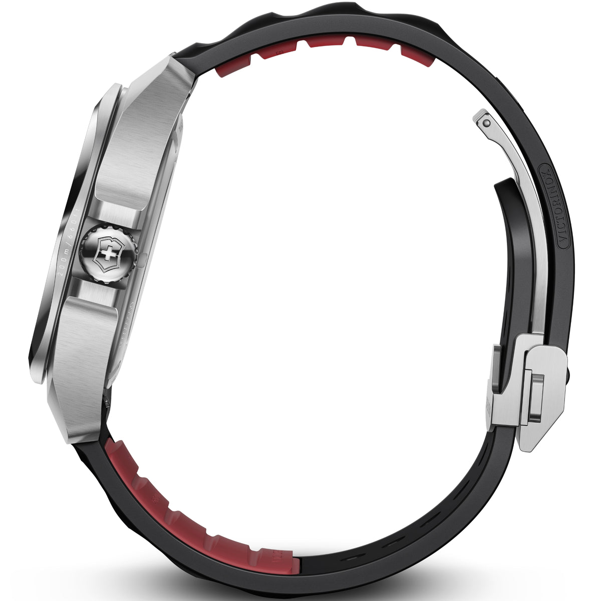 Victorinox I.N.O.X. 242039 41mm Automatic black guilloché dial rubber watch side profile