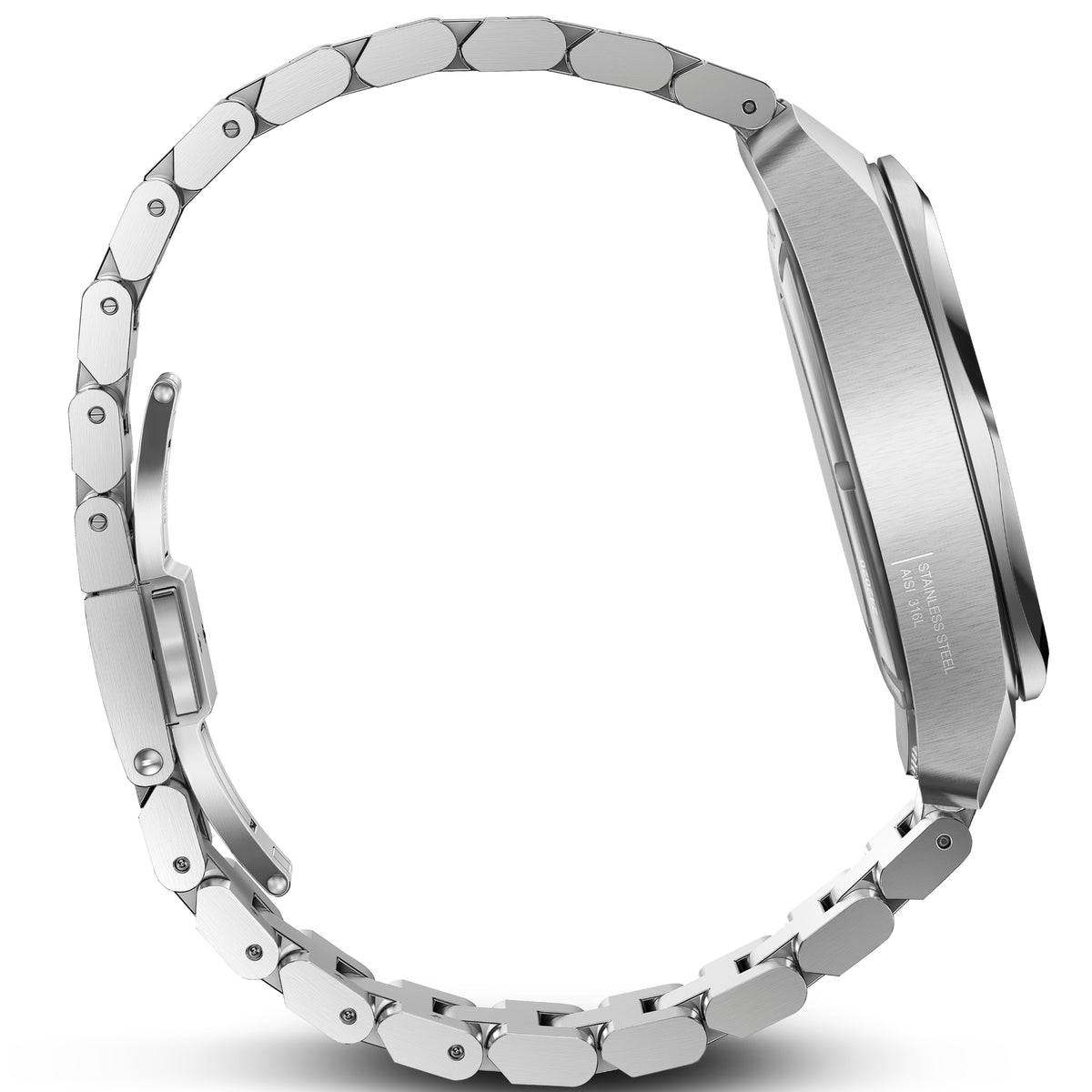 Side view of Victorinox I.N.O.X. 242020 showing stainless steel case, and bracelet