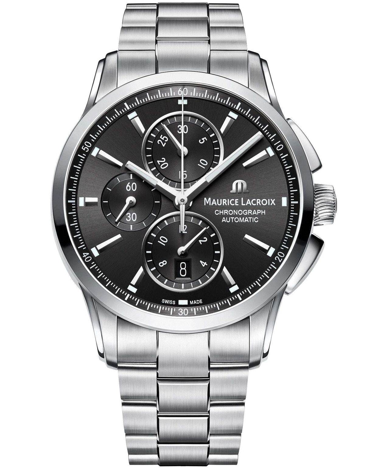 Maurice Lacroix Pontos Black Dial Stainless Steel Automatic Men’s Chronograph - WatchNation