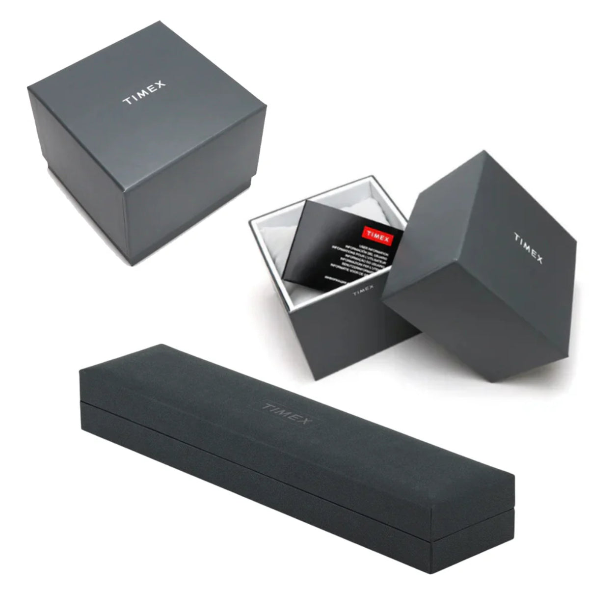 Timex watch gift box set with black presentation box and foam inserts