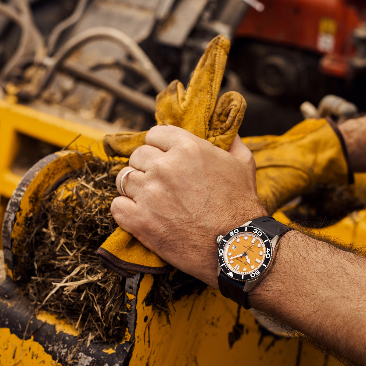 Cestrian Pro Dive Series CP-ORB00 on a mans wrist outdoor lifestyle close up