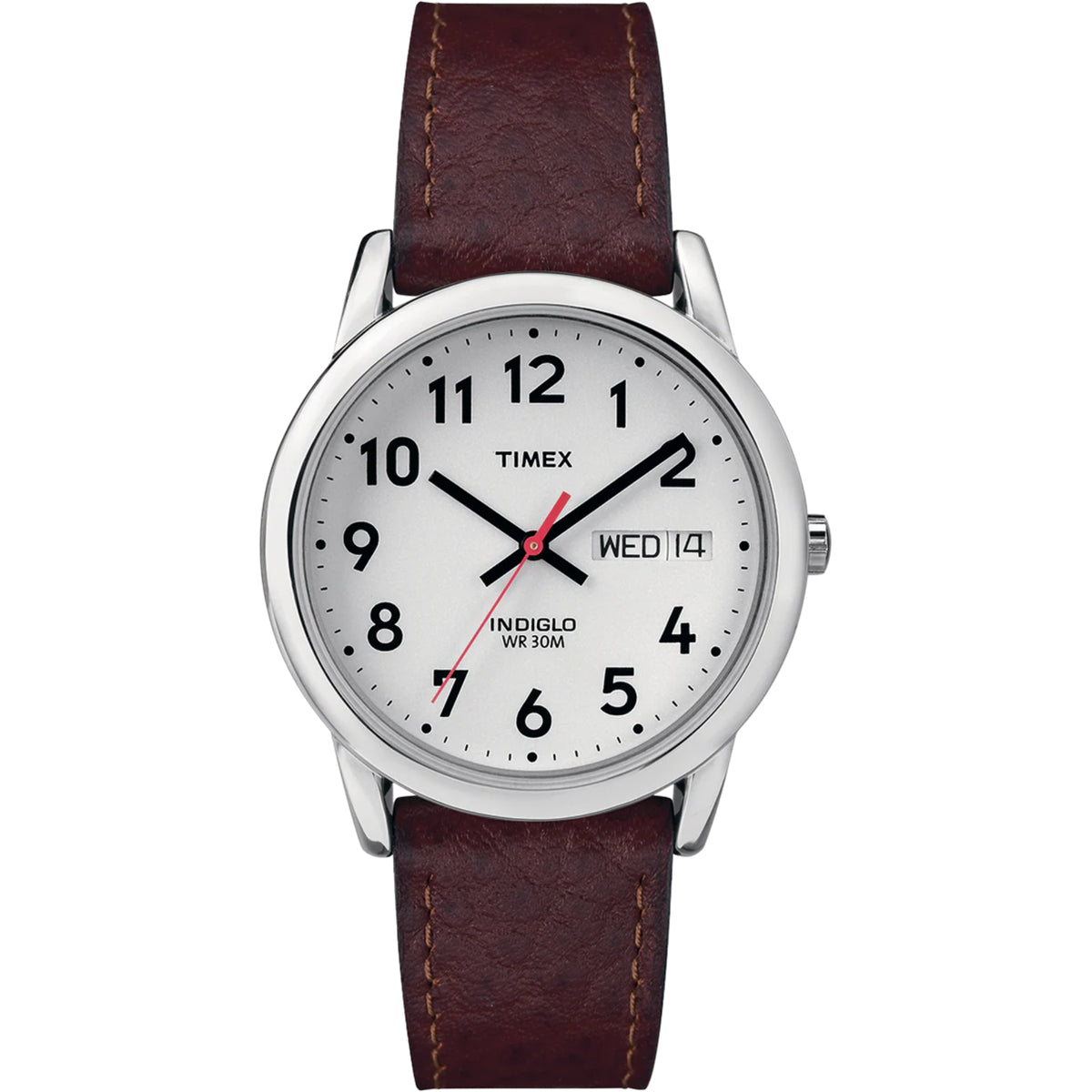 Timex Easy Reader 35mm white dial leather quartz watch T20041 front view