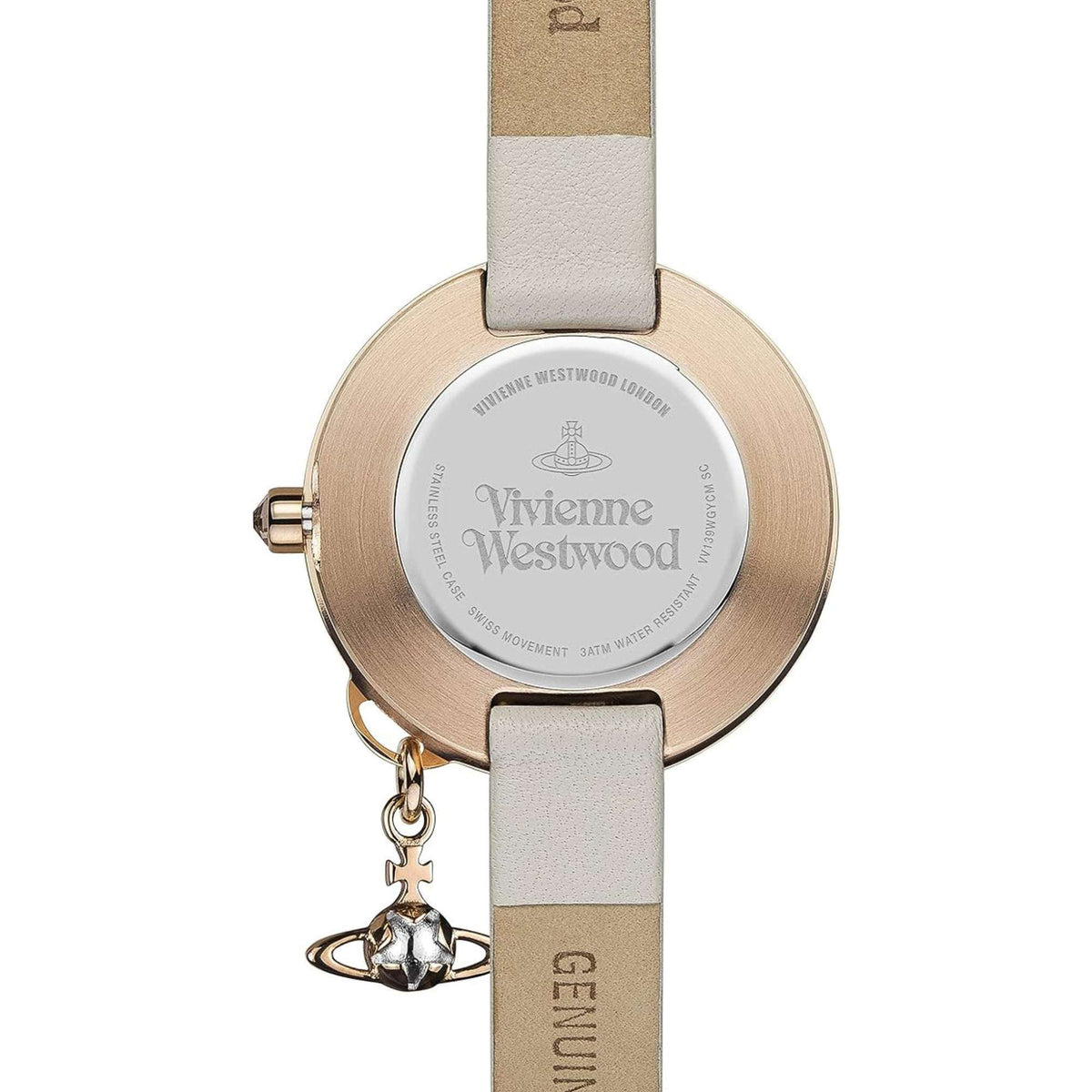 Vivienne Westwood ladies watch with grey dial, grey leather strap, rose-gold case