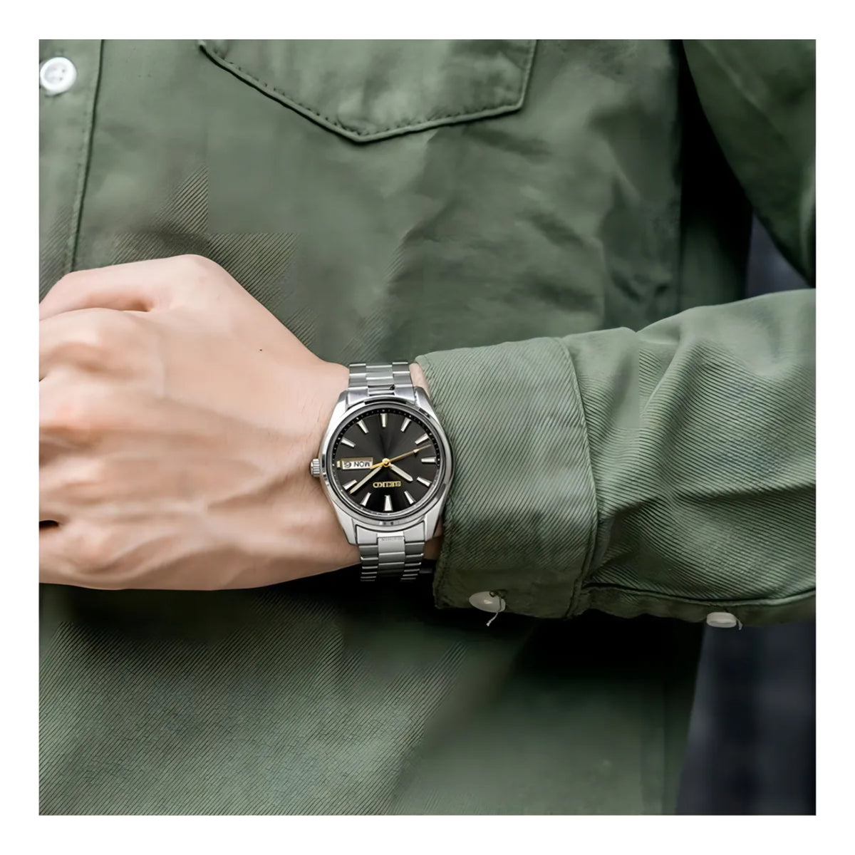 Seiko SUR343P1 stainless steel watch on wrist