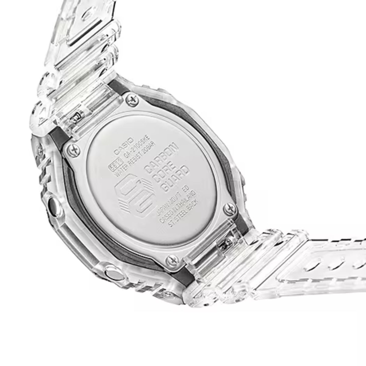 Casio G-Shock Octagon Series GA-2100SKE-7AER stainless steel case back and Carbon Core Guard detail