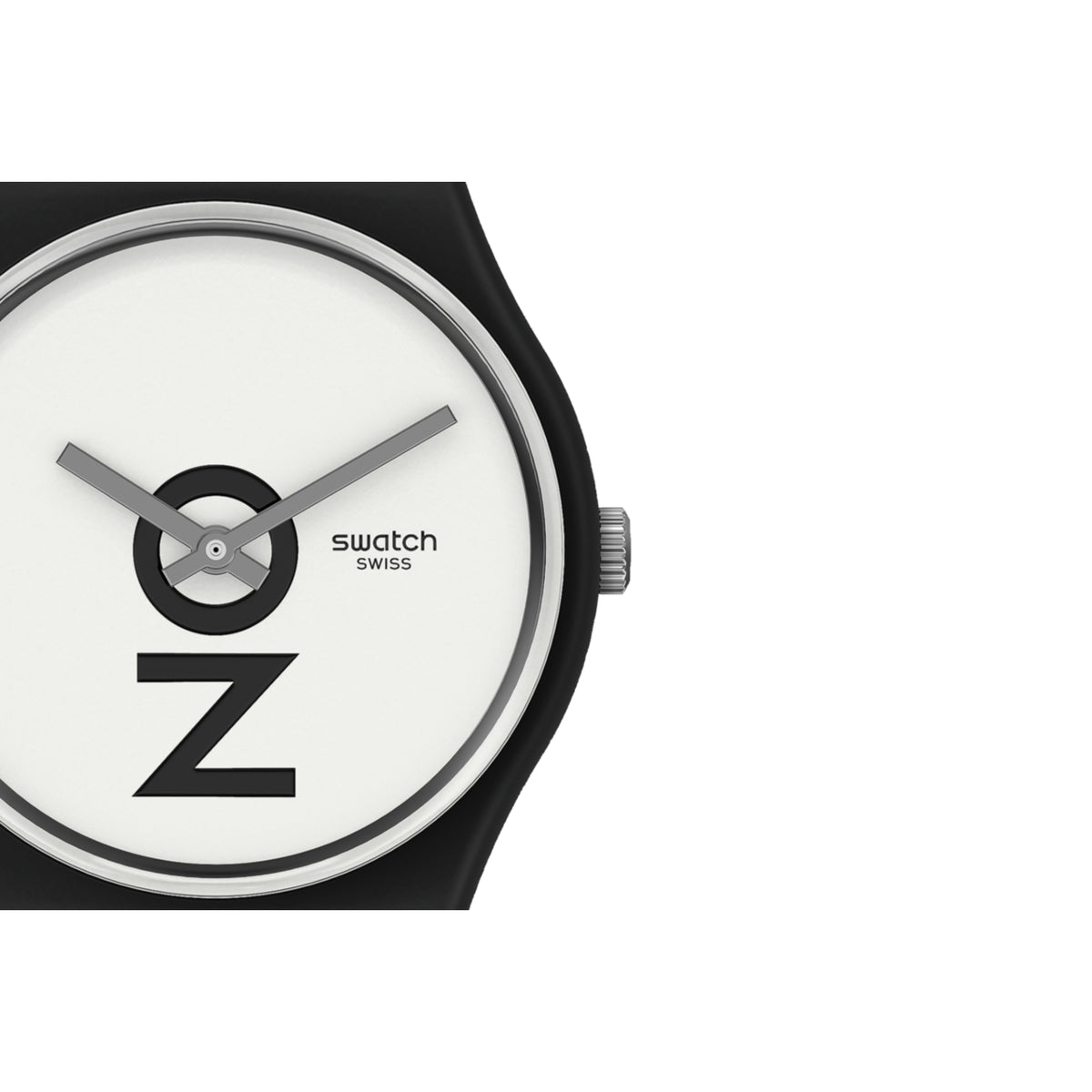 Close-up of white dial quartz wristwatch with grey hands and black “N” marker
