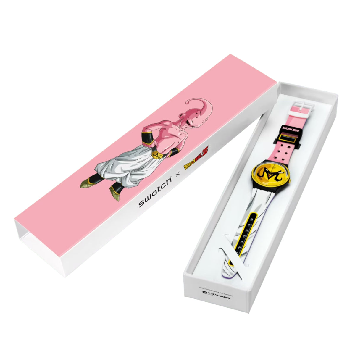 Quartz wristwatch in retail box with yellow dial and pink silicone strap