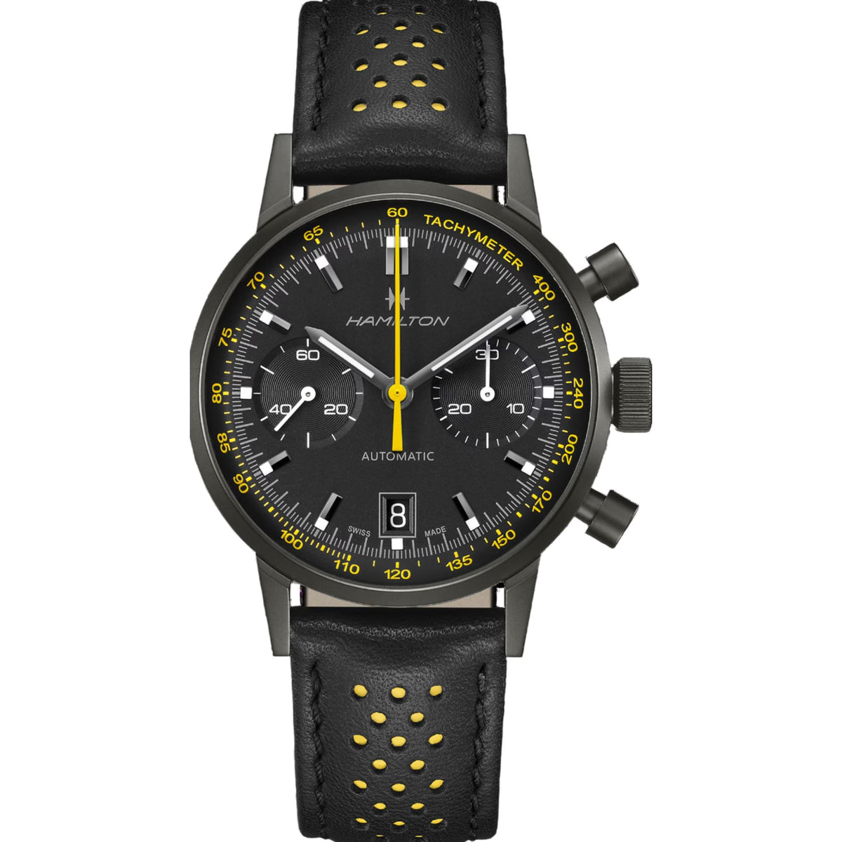 Hamilton American Classic Intra-matic Automatic Black Dial Leather Stap Men's Watch H38446731