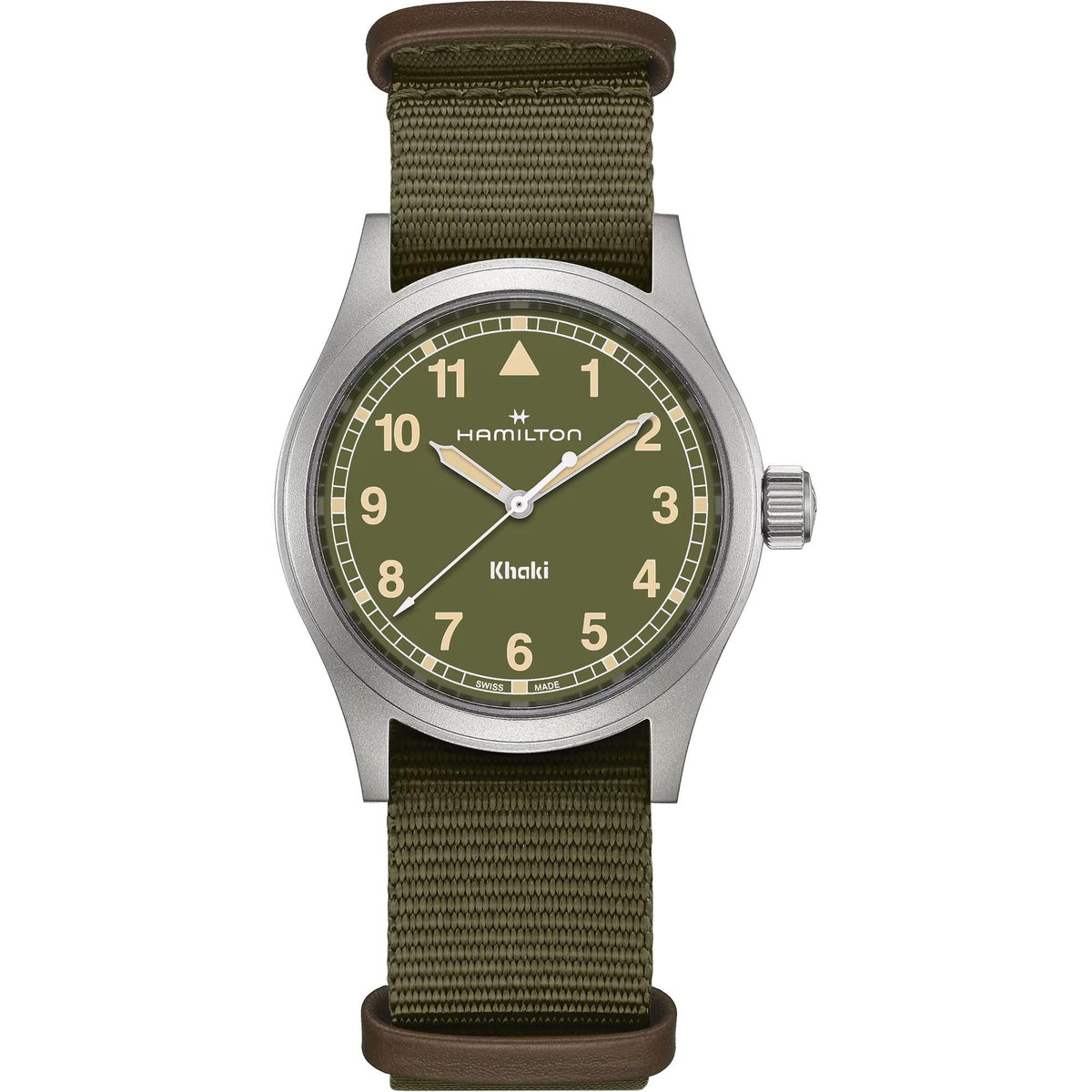 Hamilton Khaki Field 38mm Green Dial NATO Quartz watch H69401960 front view
