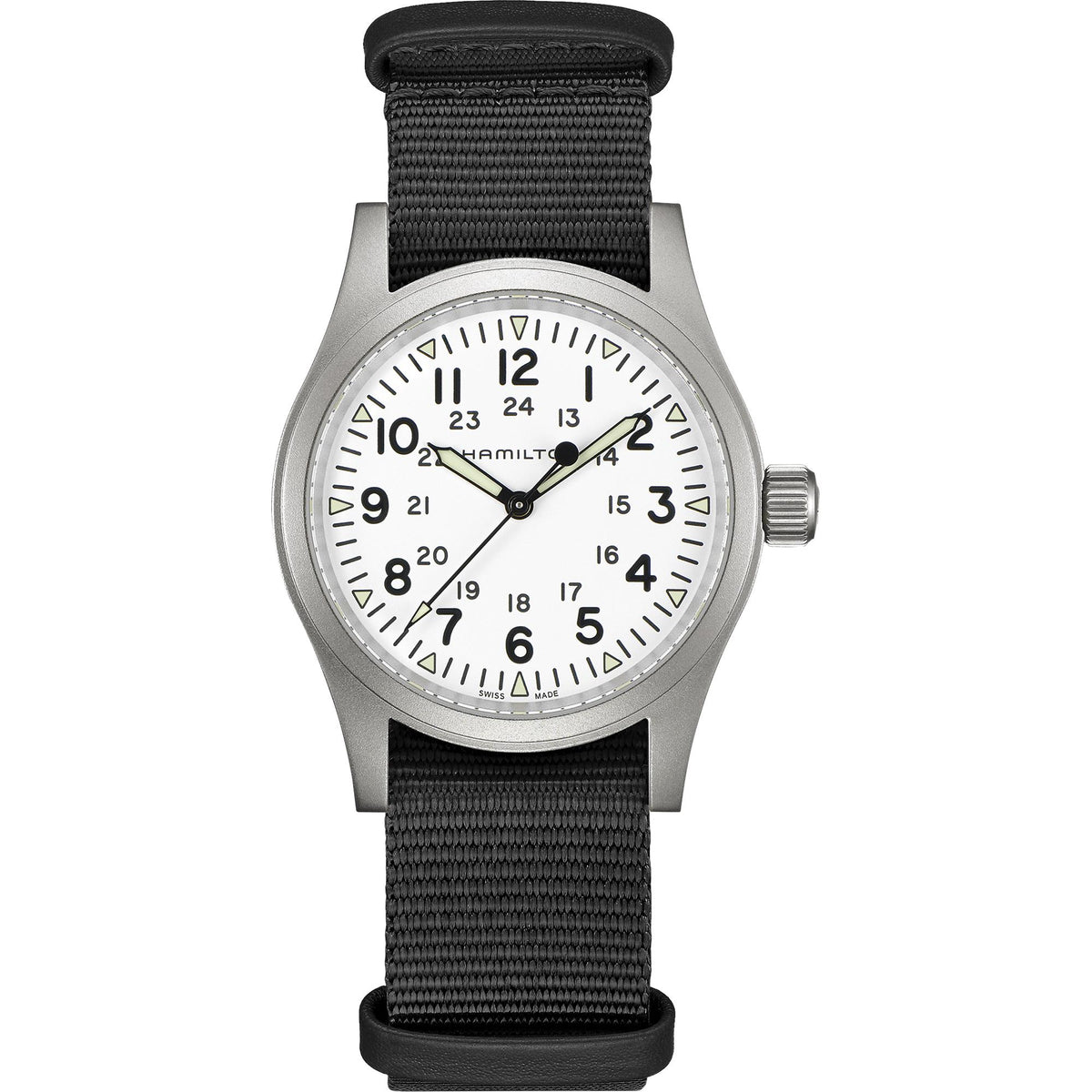 Hamilton Khaki Field 38mm White Dial NATO Mechanical watch H69439910 front view