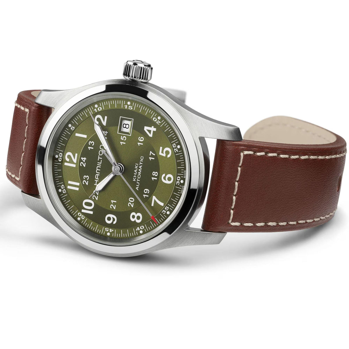 Hamilton Khaki Field H70605560 42mm dial and brown leather strap