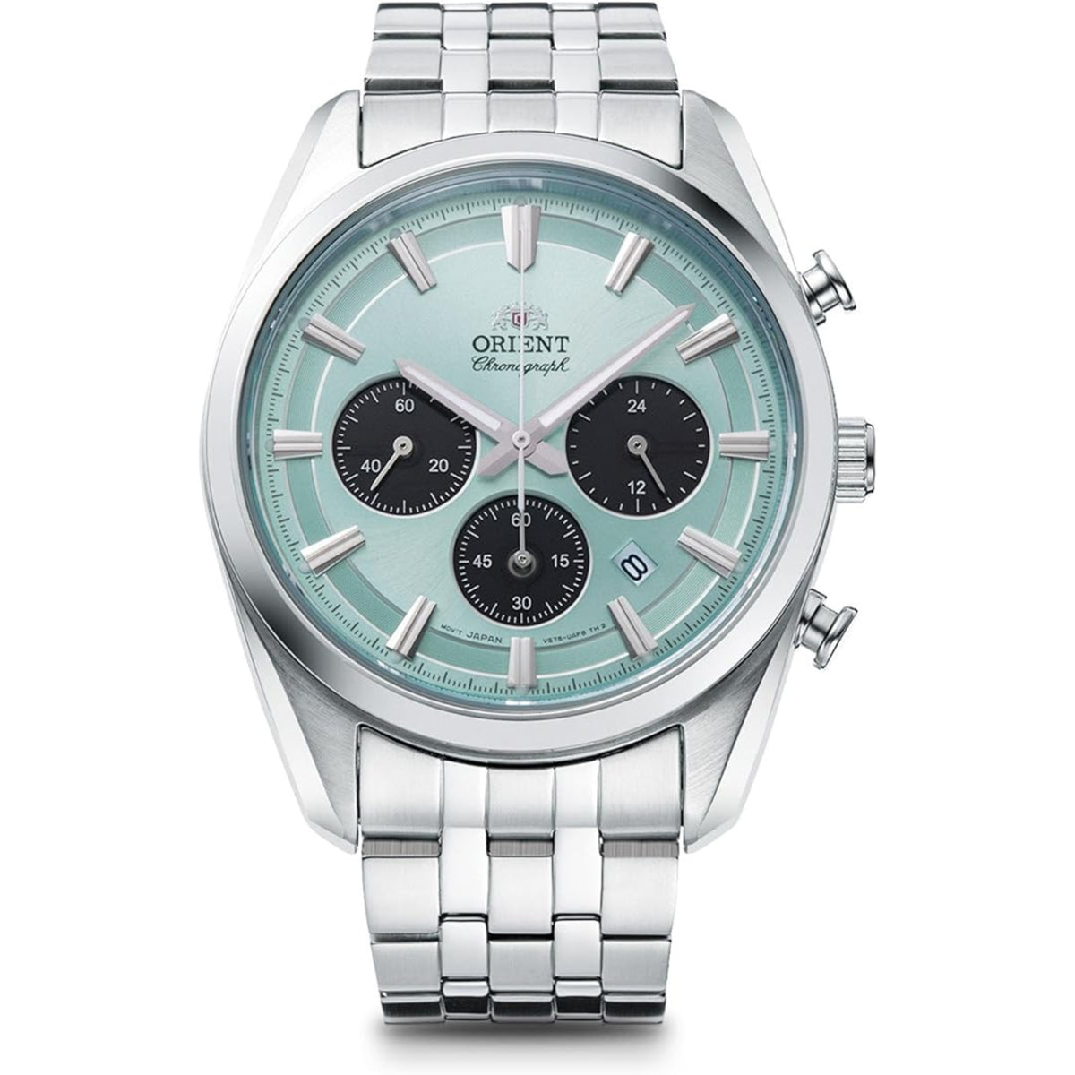 Orient Contemporary Stretto Date Solar Chronograph Blue Dial Steel Strap Men’s Watch RA-TX0304L10B