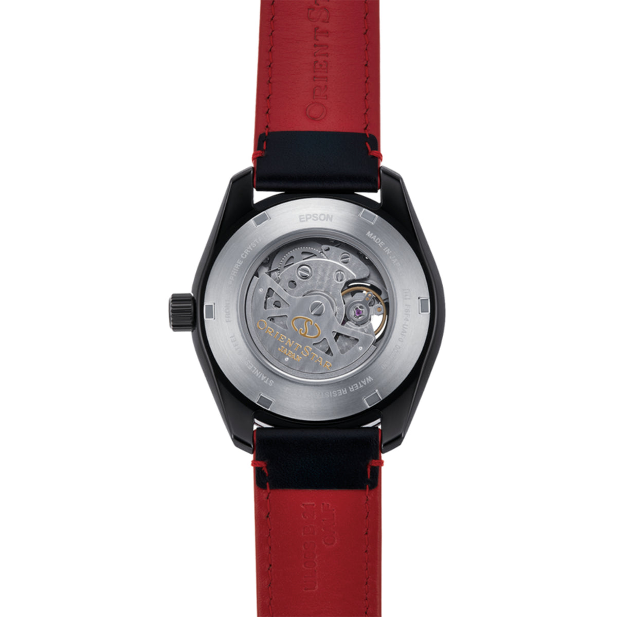 Orient Star RE-AV0A03B00B exhibition caseback showing in-house automatic movement
