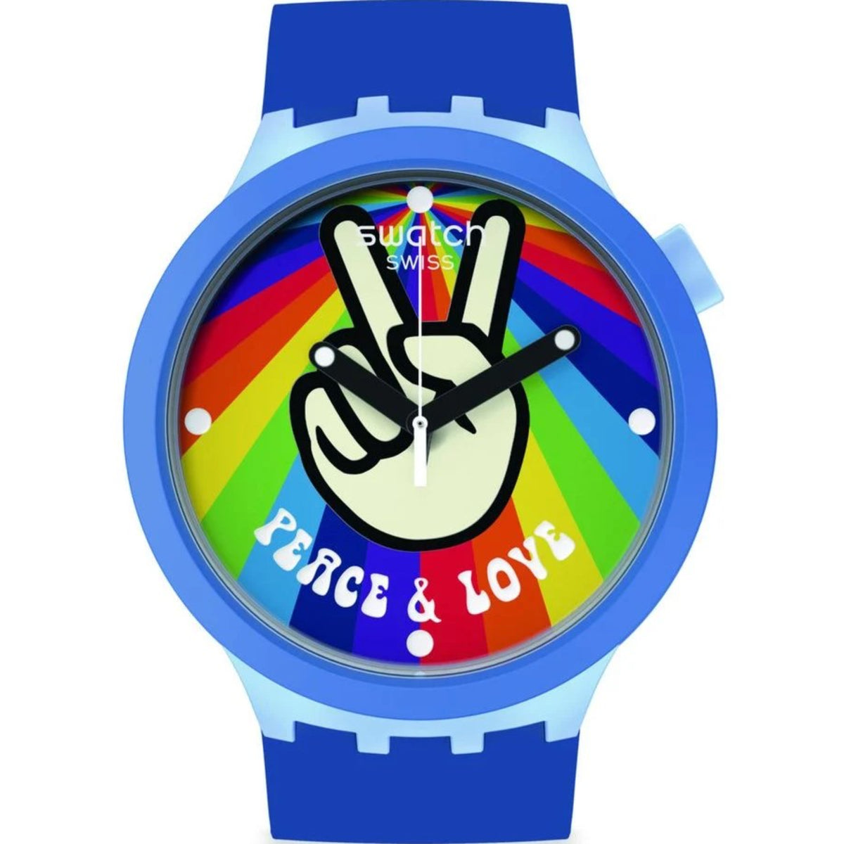Swatch Big Bold SB03N105 rainbow peace sign dial front view