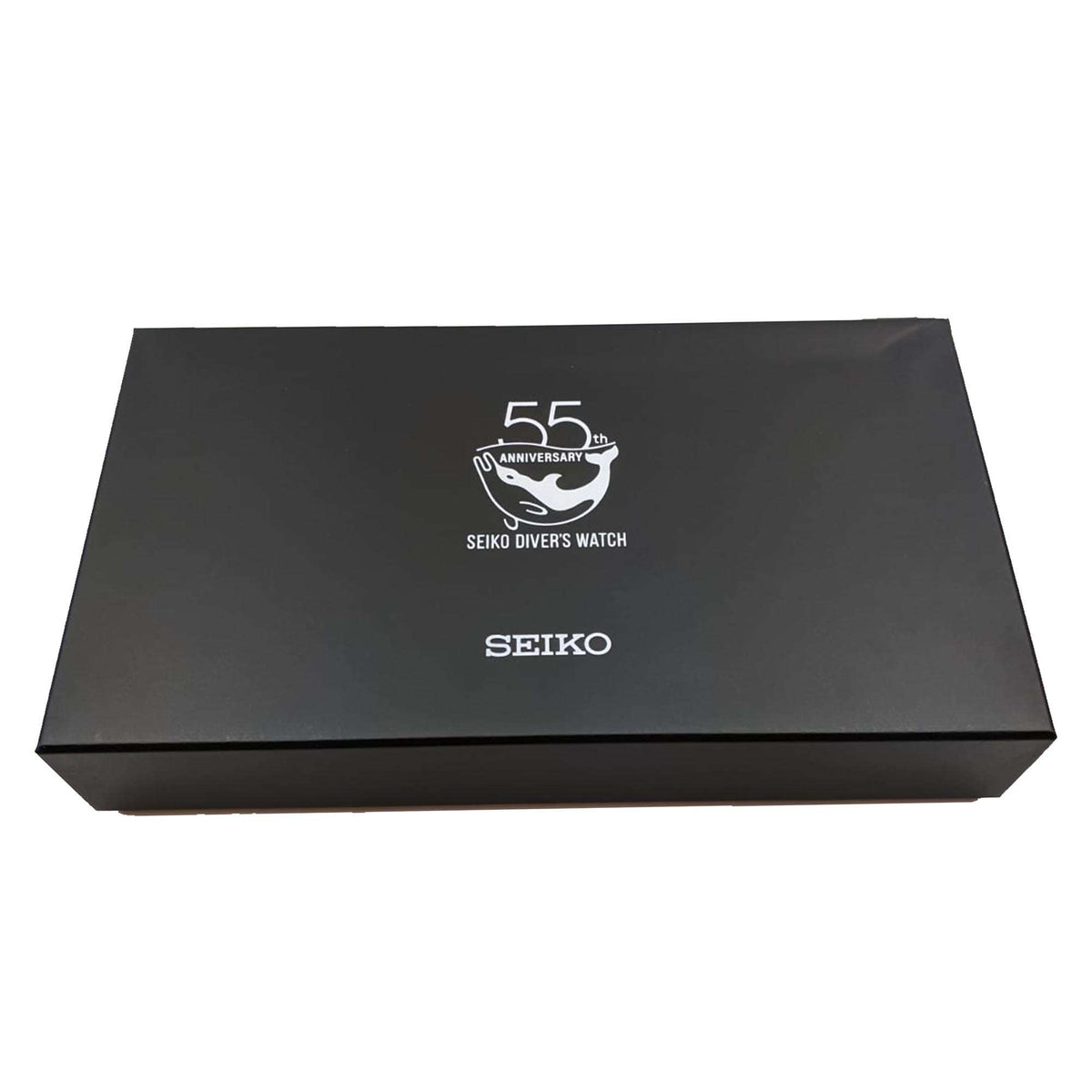Black watch box lid with 50th anniversary Seiko logo