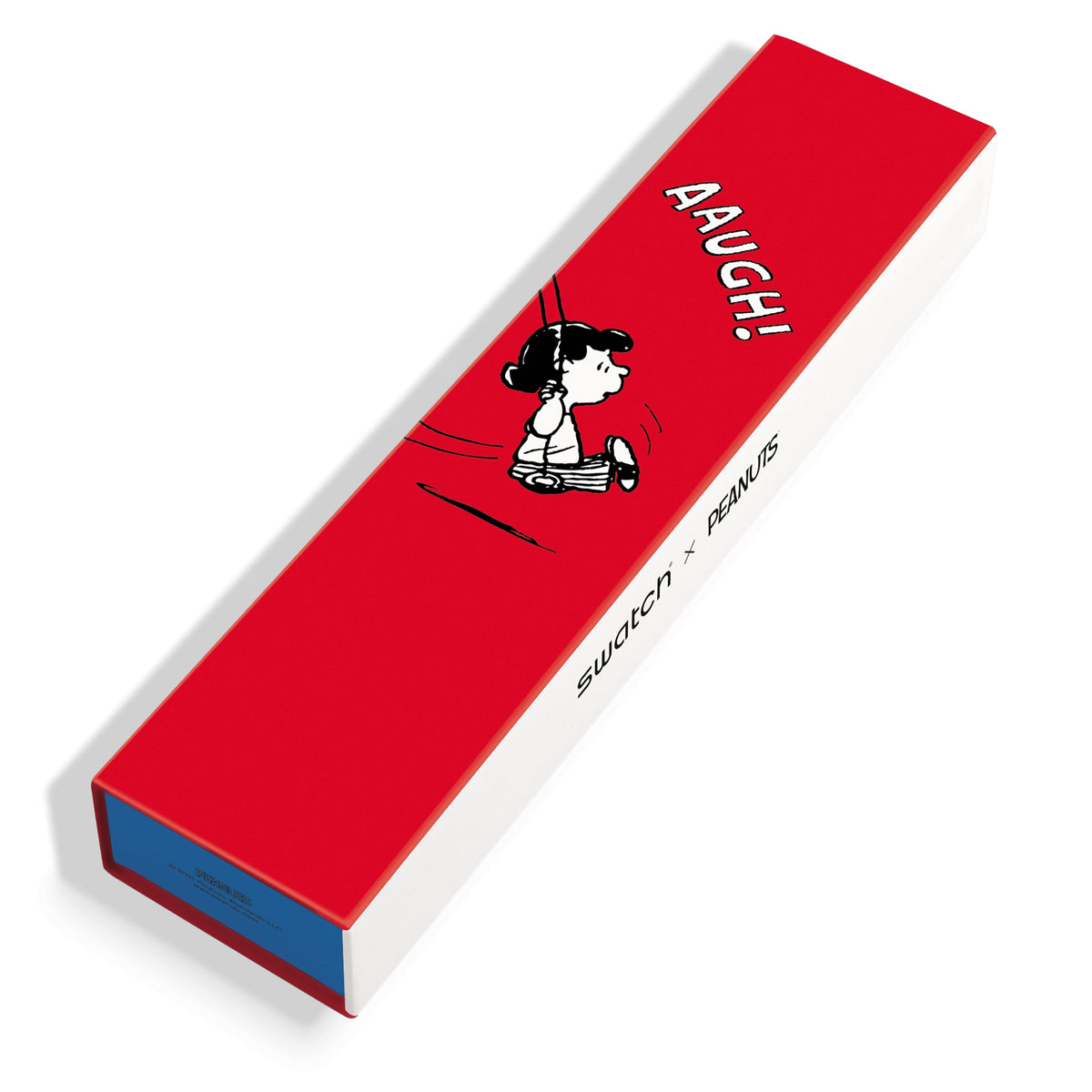 Peanuts-themed watch gift box, red with Swatch and Snoopy illustration