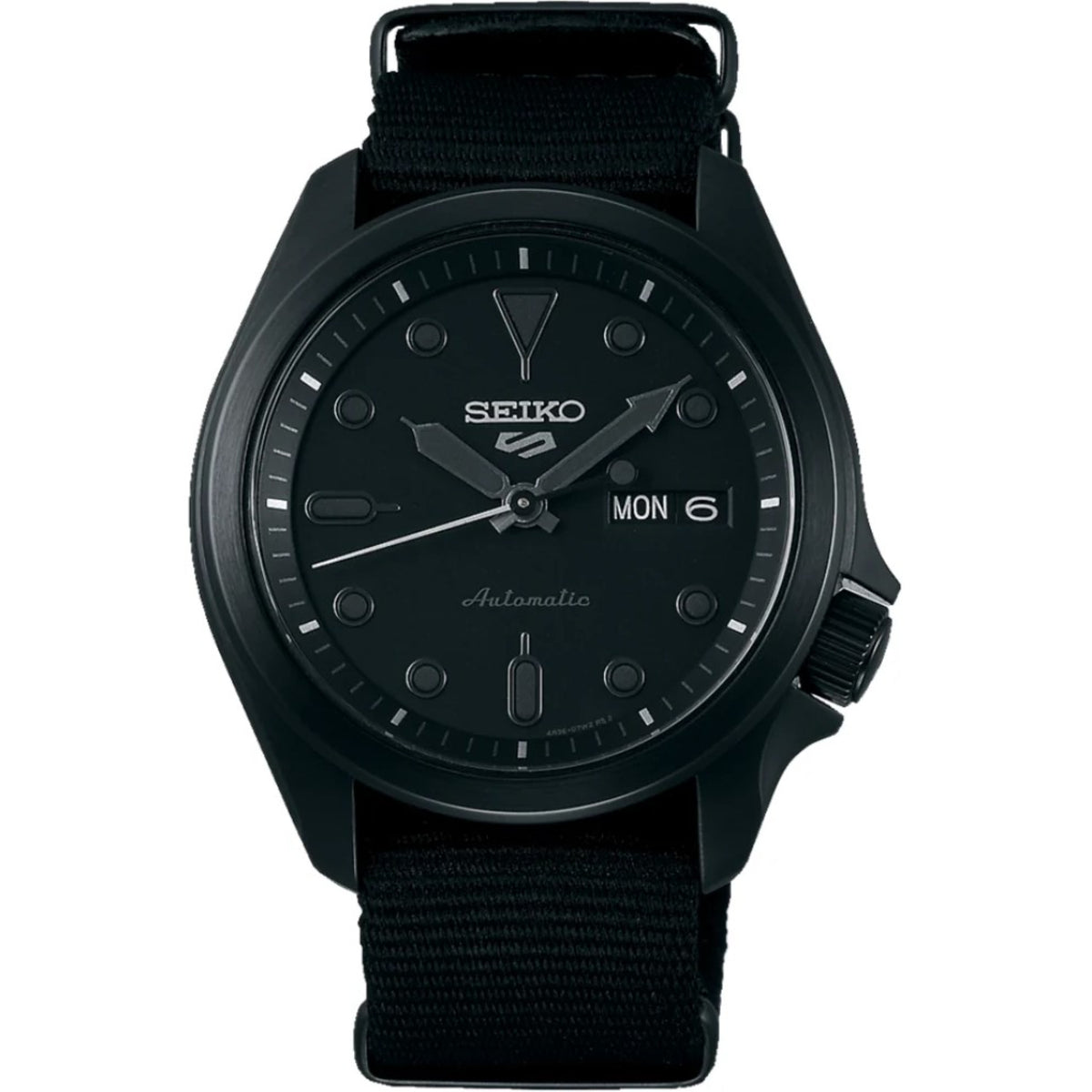 Seiko 5 Sports SRPE69K1 Midnight Black dial front view