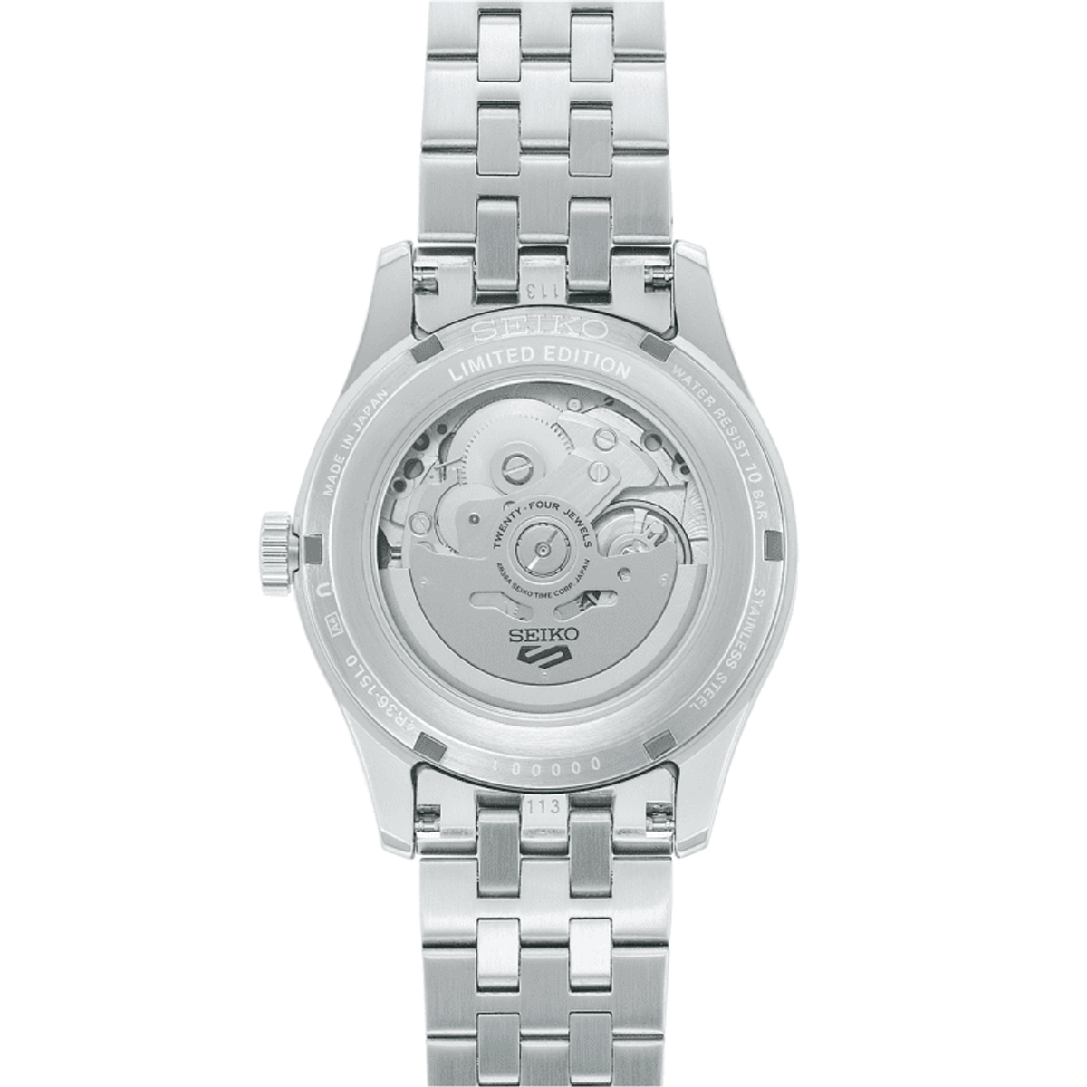 Seiko 5 Sports SRPK41K1 exhibition case back and automatic movement detail