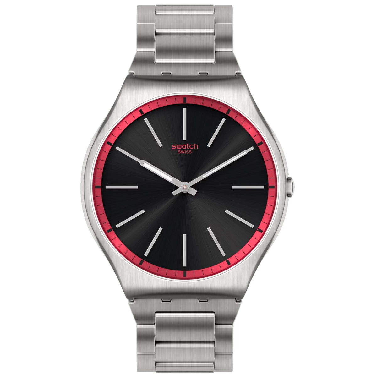 Swatch Red Graphite Quartz Black Dial Steel Strap Unisex Watch SS07S129G