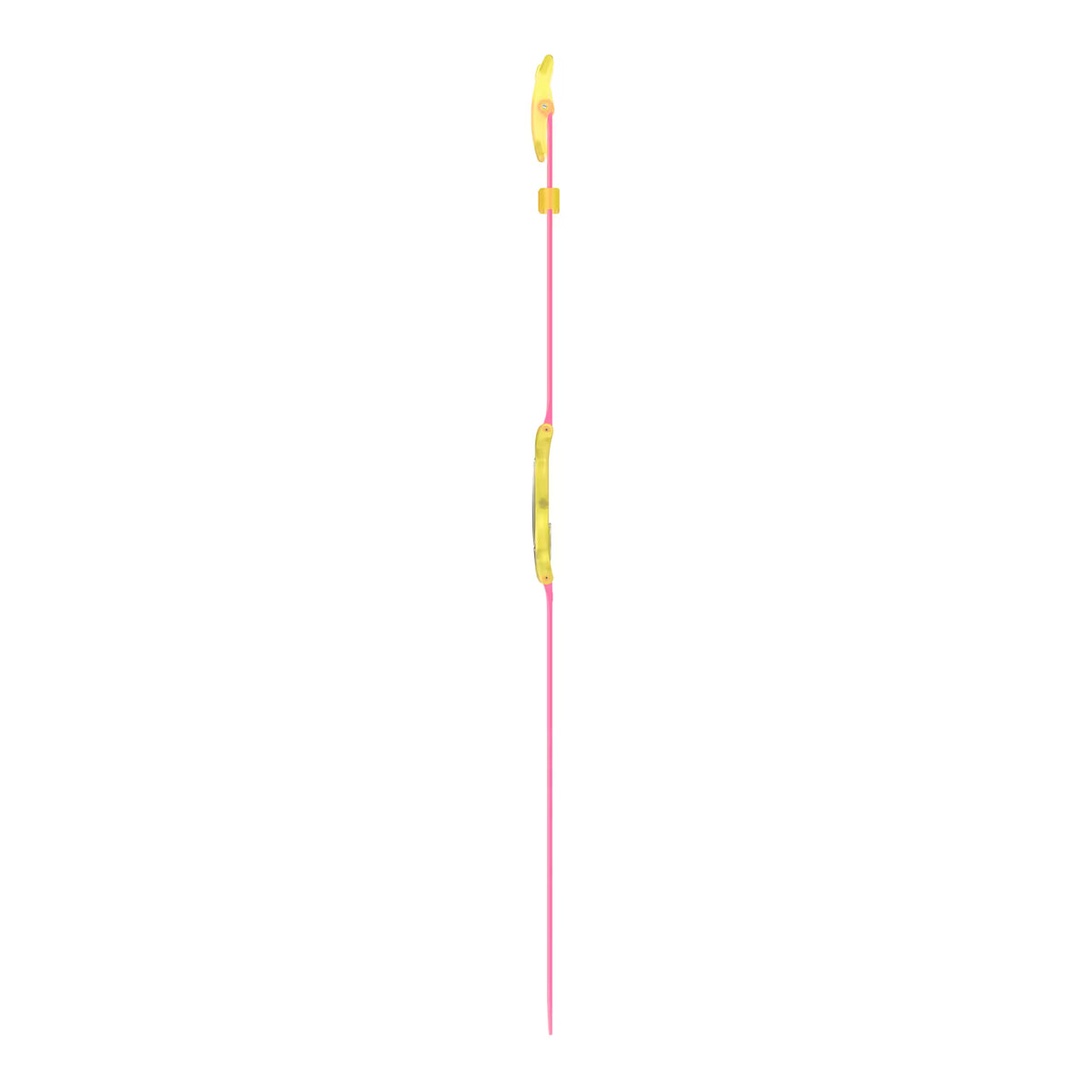 Pink silicone watch strap with yellow-toned buckle, side view