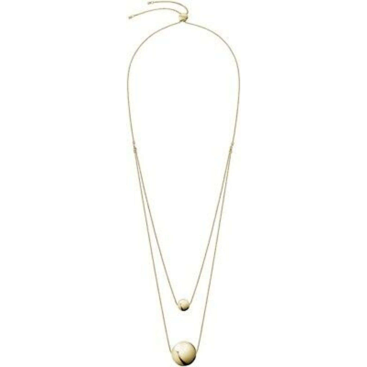 Gold-tone pendant necklace with two round sphere charms on a slim chain