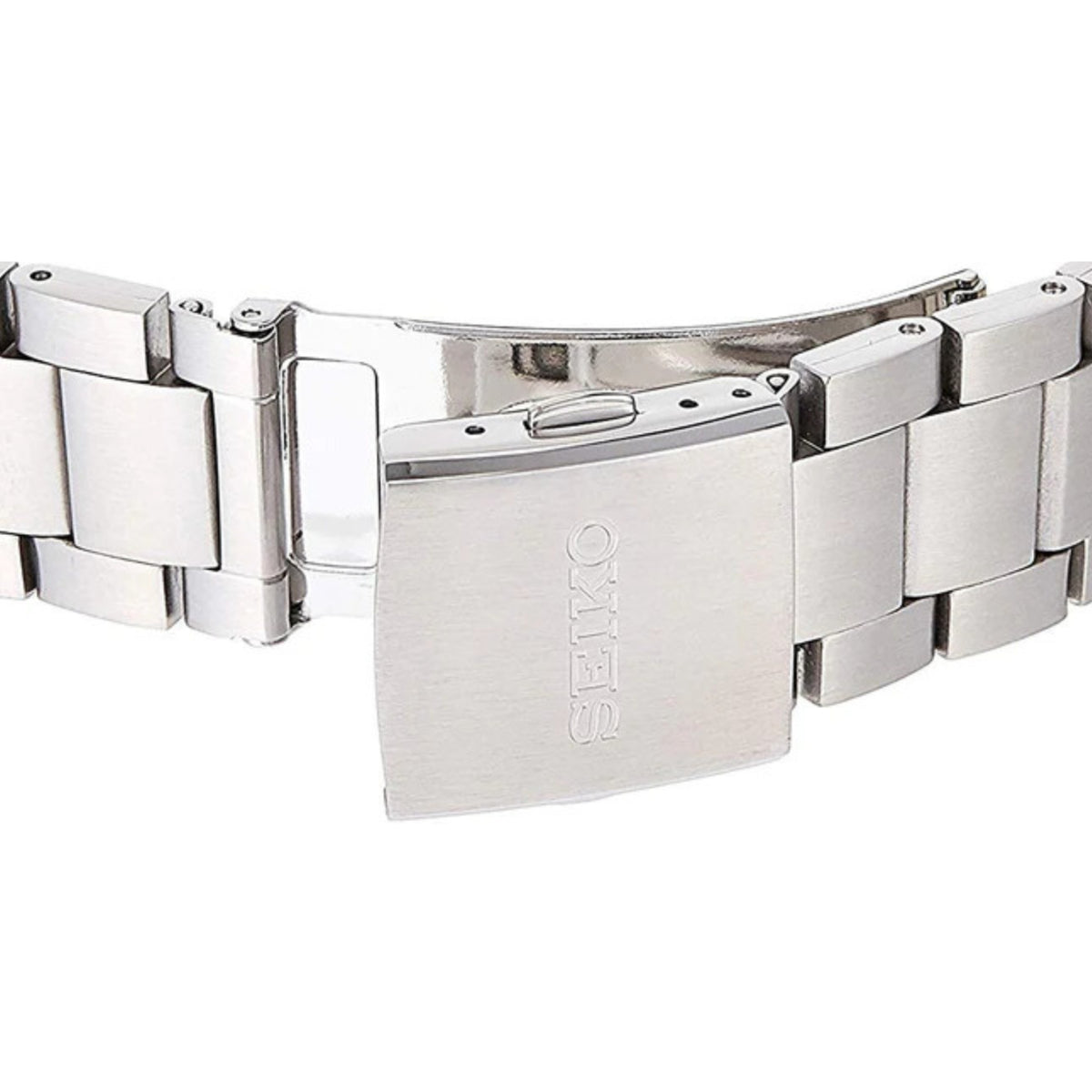 Seiko engraved stainless steel deployment clasp on SSB377P1 chronograph bracelet