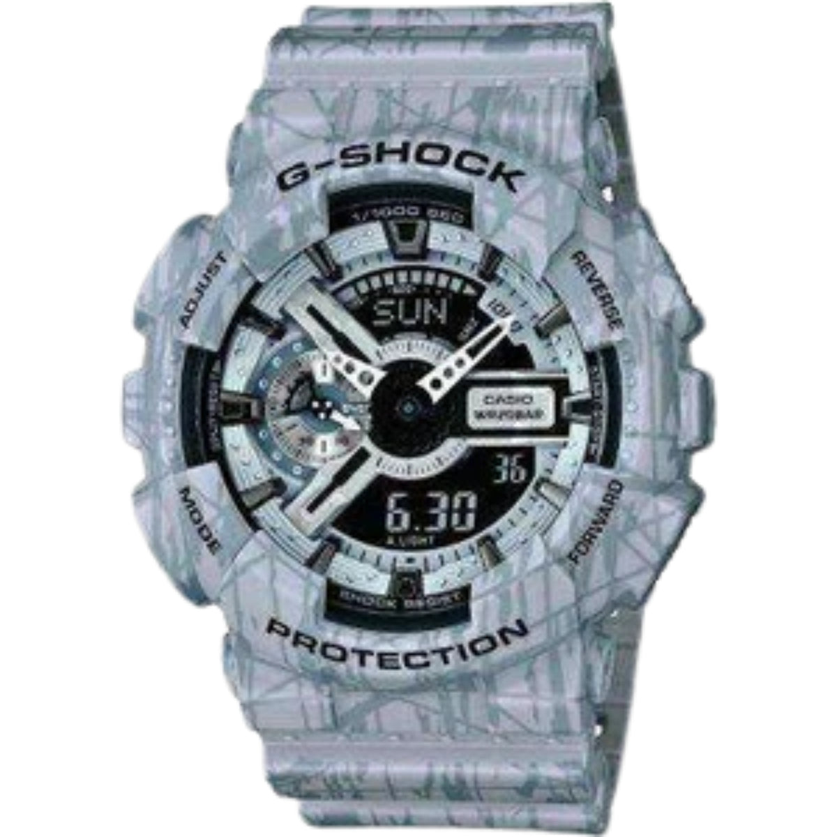 Casio G-Shock GA-110SL-8A men’s watch, grey camo strap, black dial with date