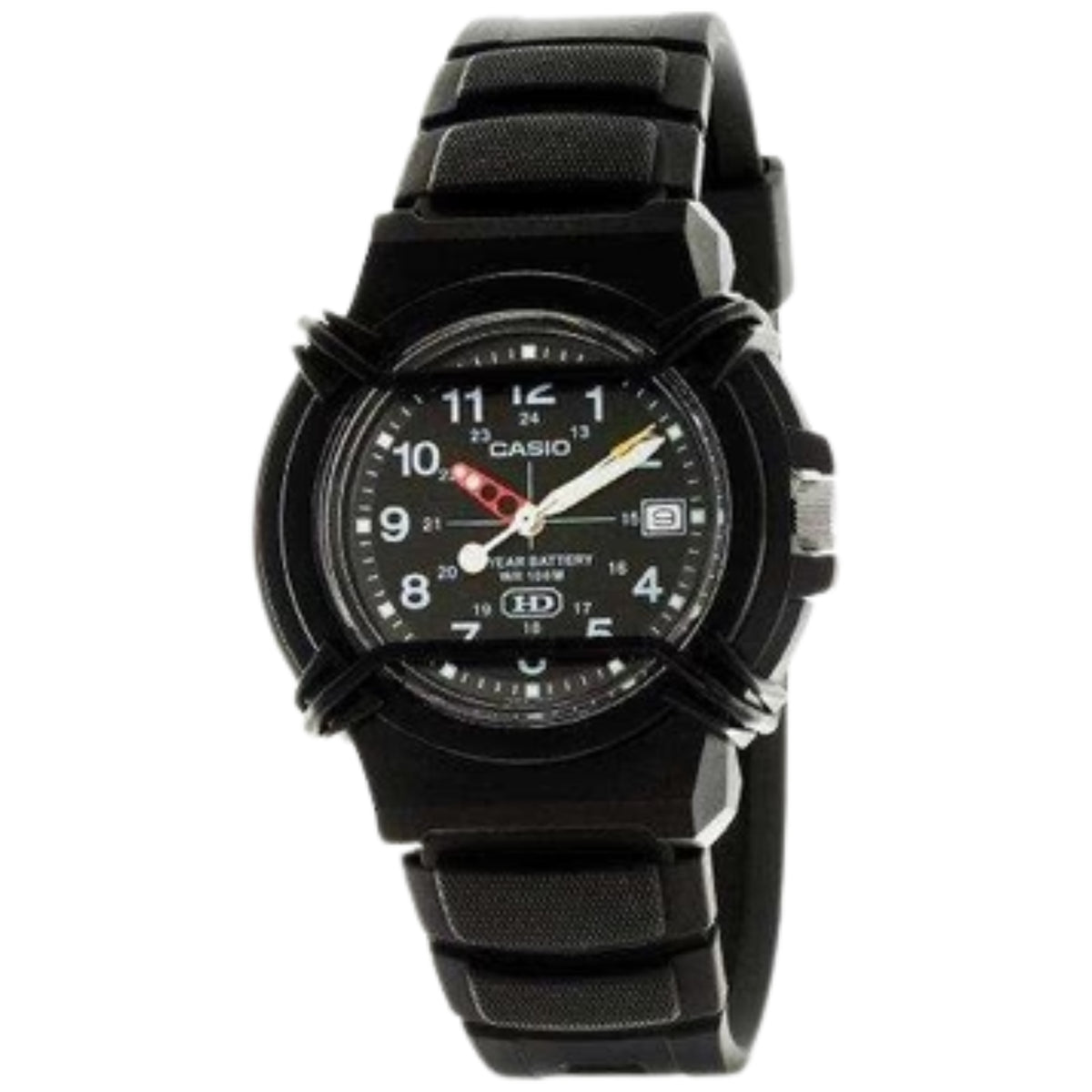 Men's Casio digital watch with dark dial, analog hands, and black strap