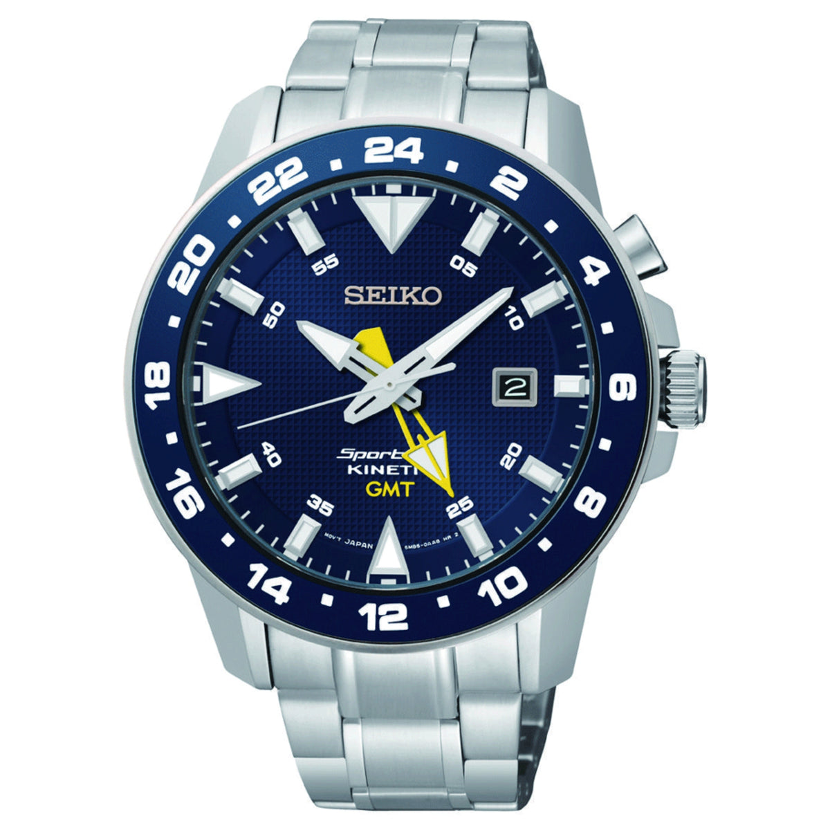 Seiko Sportura stainless steel men's watch with blue dial and metal bracelet
