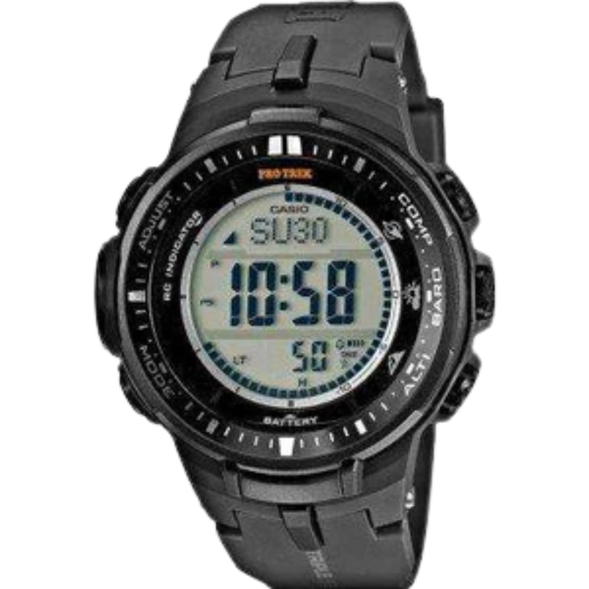Casio Pro Trek men's digital quartz watch, black resin strap and black bezel