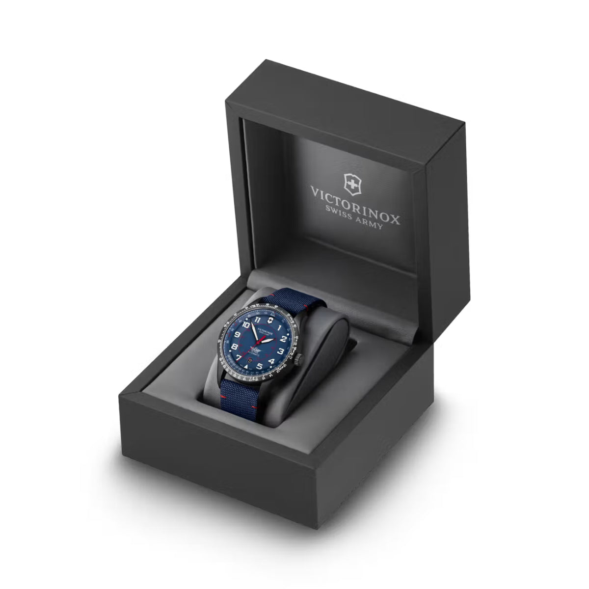 Victorinox men's wristwatch in display box with blue dial and fabric strap