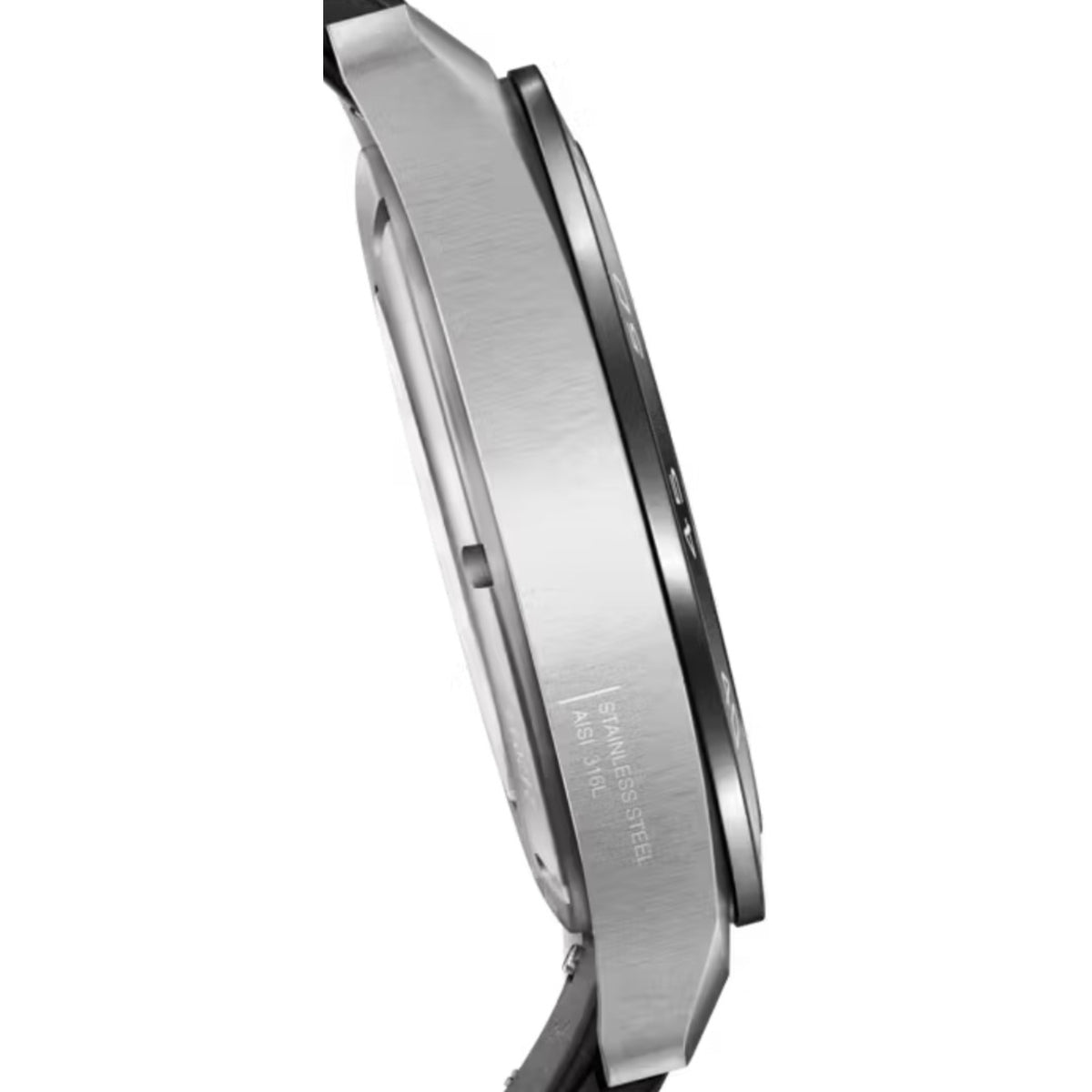 Victorinox Swiss Army watch close-up of brushed stainless case edge