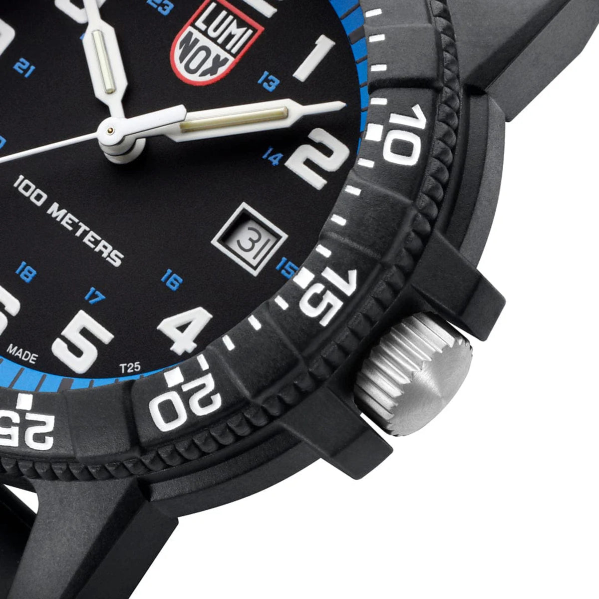 Luminox Leatherback Sea Turtle XS.0324 textured crown and bezel detail