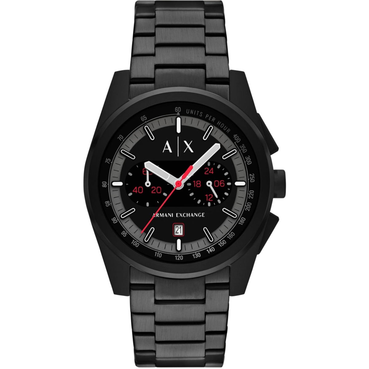 Armani Exchange Parker AX2864 black chronograph mens watch with 42mm case and bold multi-dial display