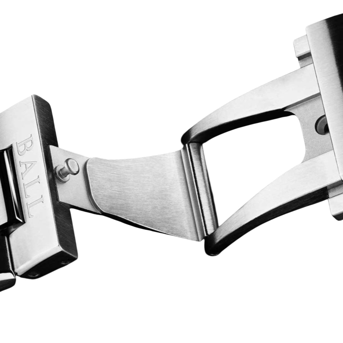 Steel watch bracelet clasp with engraved logo and fold-over deployant buckle
