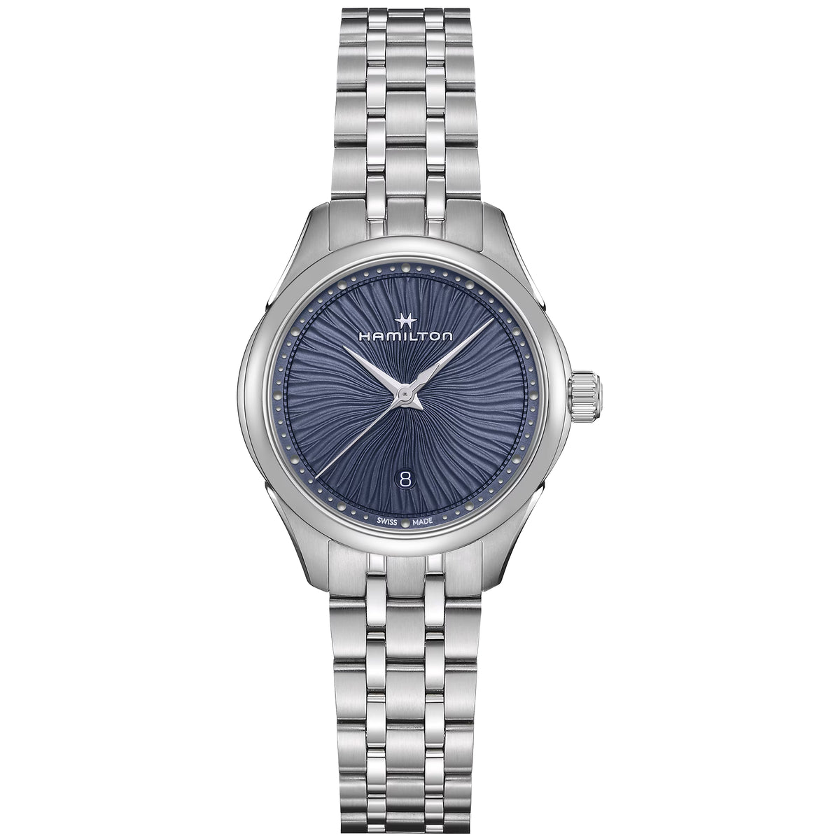 Hamilton Jazzmaster 30mm steel quartz watch with blue dial and bracelet
