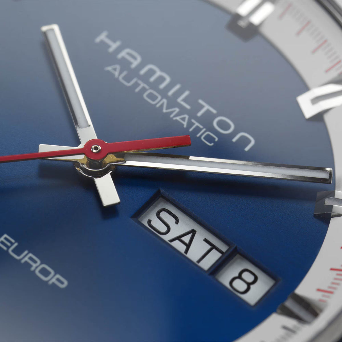 Hamilton H35405741 deep blue dial with day-date display close-up