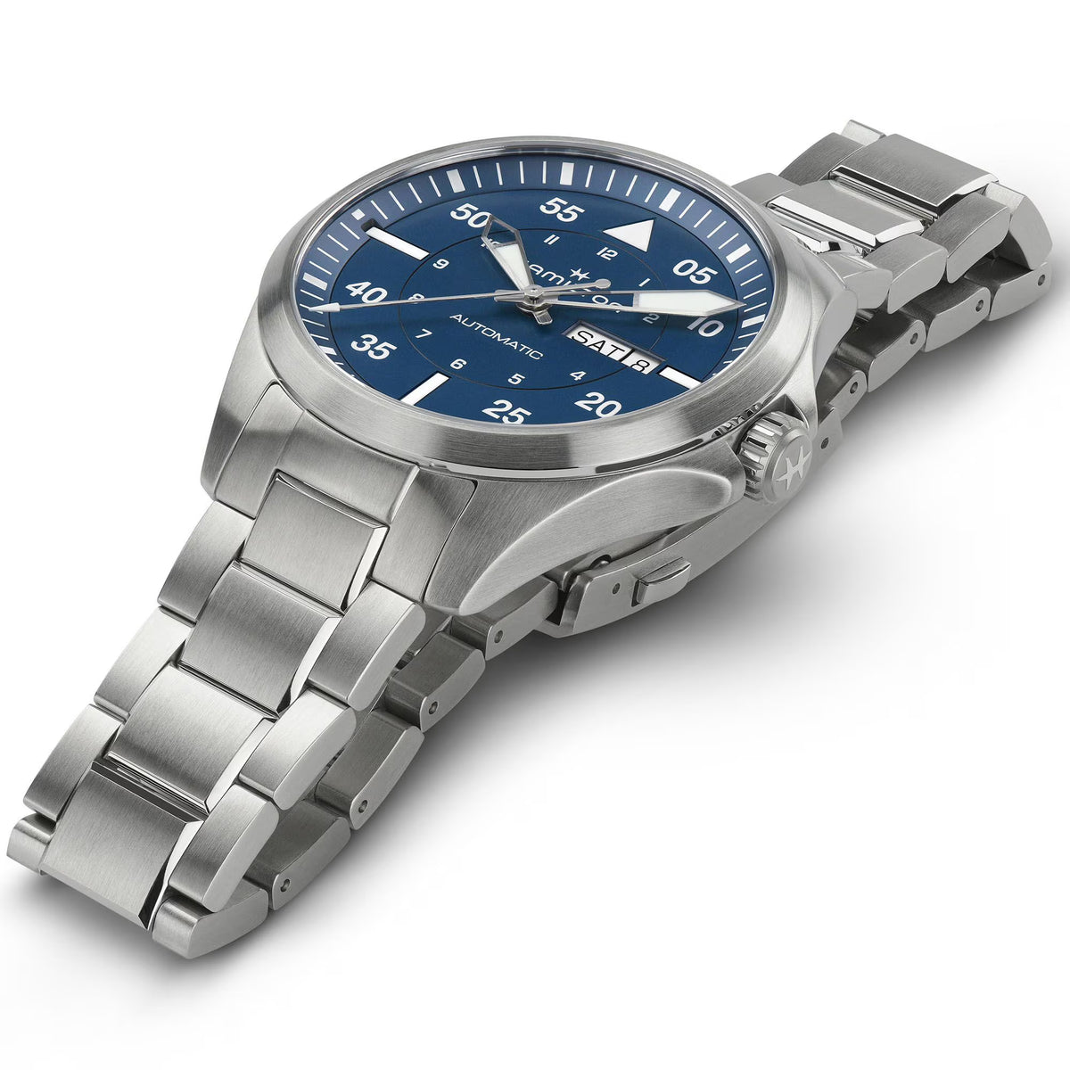 Hamilton Khaki Aviation 42mm blue dial steel day date automatic watch H64635140
