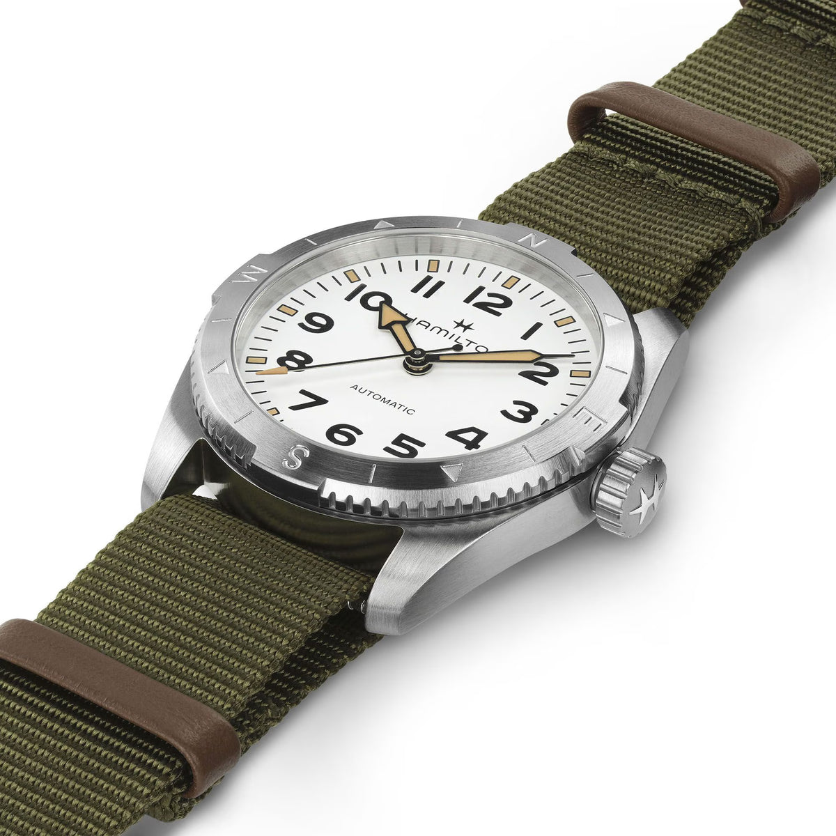 Hamilton Khaki Field Expedition H70225910 compass-style bezel detail