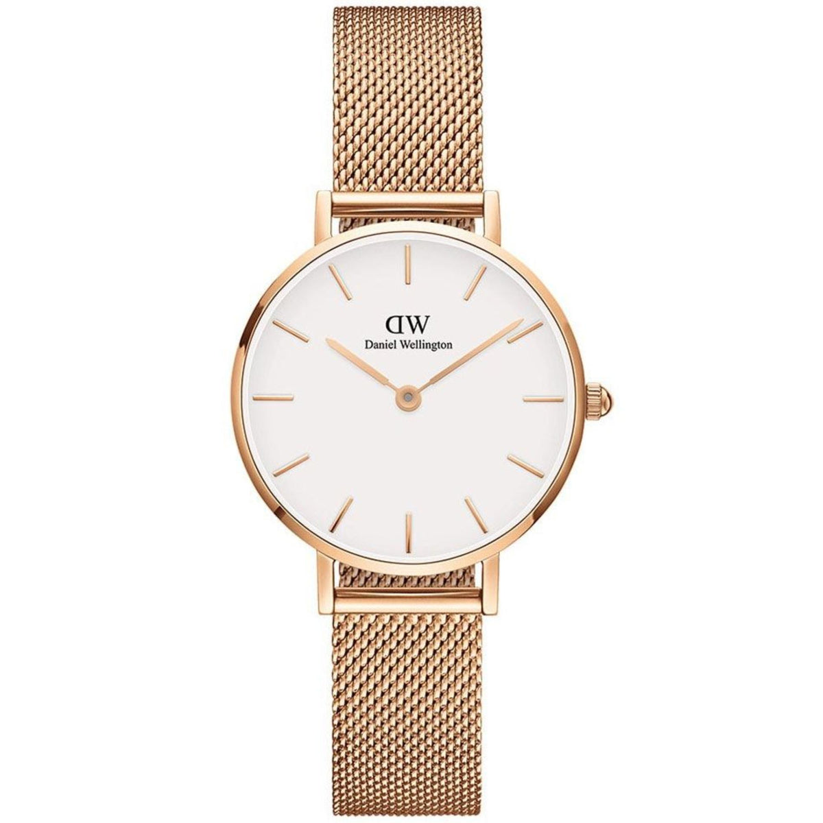 Daniel Wellington Petite DW00100219 rose gold mesh strap front view
